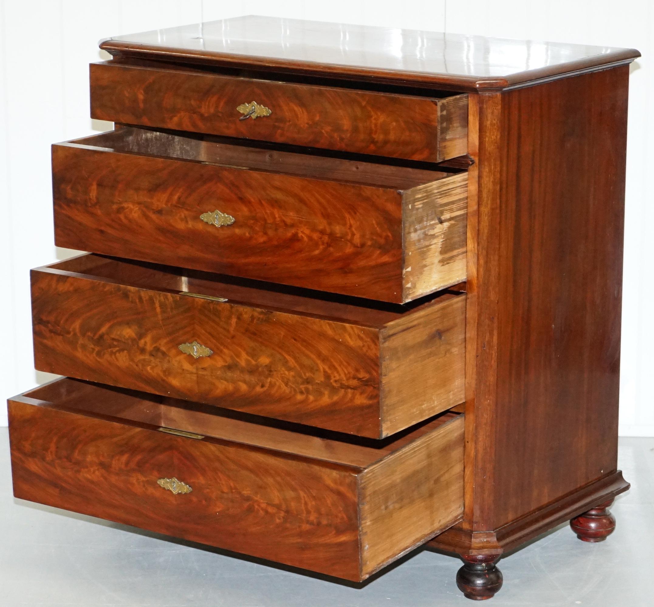 Stunning Biedermeier Flamed Mahogany Small Chest of Drawers Rare Find circa 1820 11