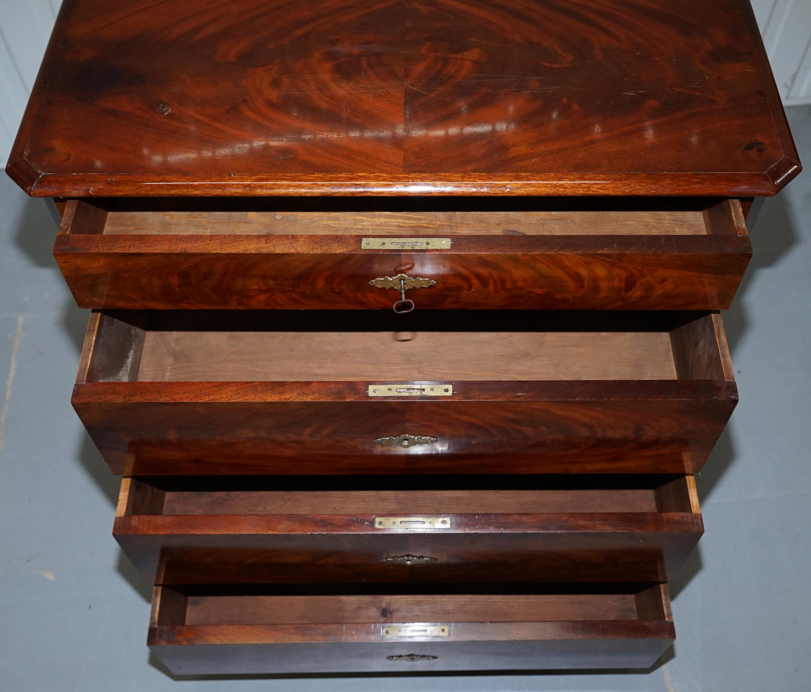 Stunning Biedermeier Flamed Mahogany Small Chest of Drawers Rare Find circa 1820 12