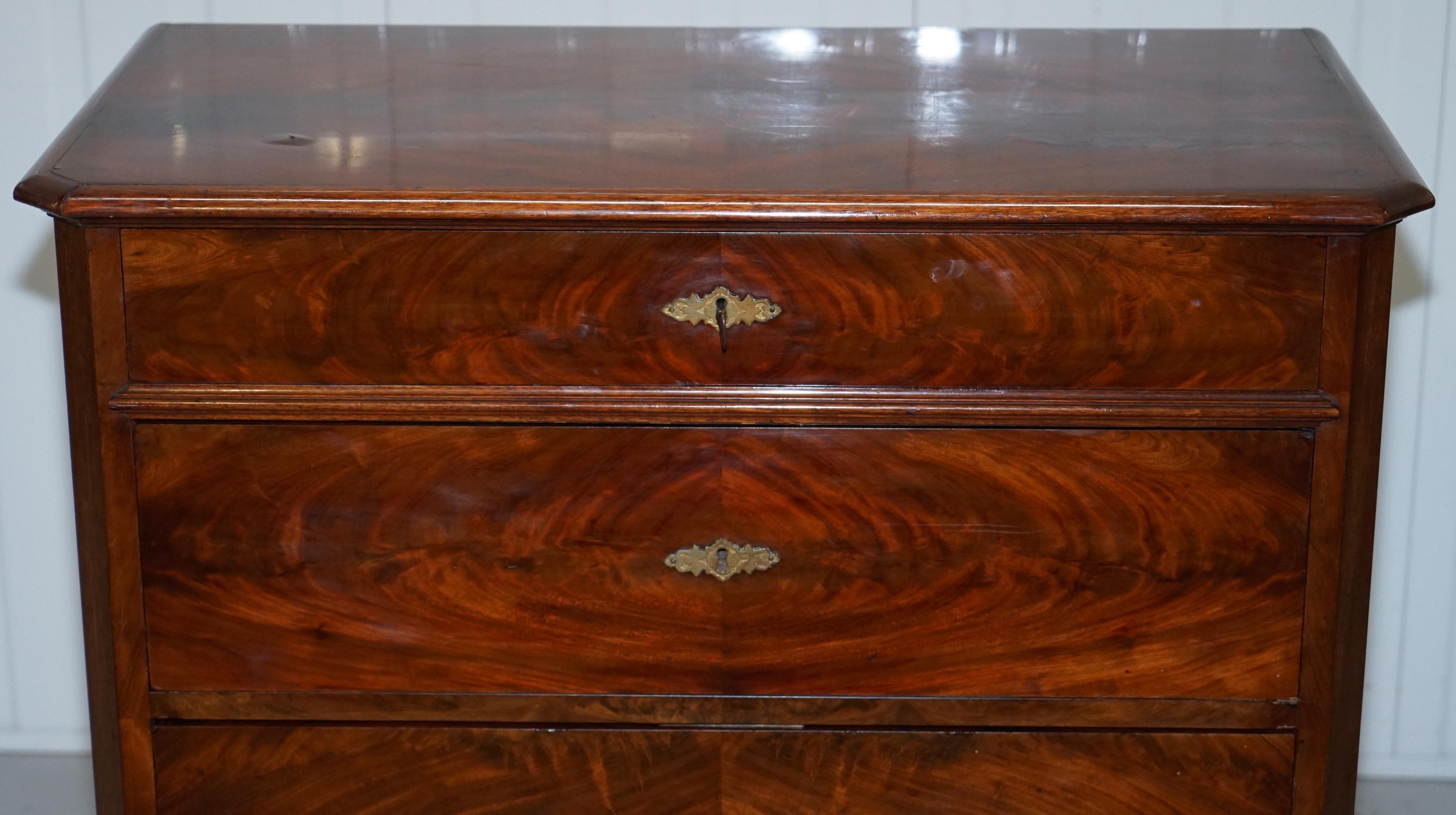 Stunning Biedermeier Flamed Mahogany Small Chest of Drawers Rare Find circa 1820 4