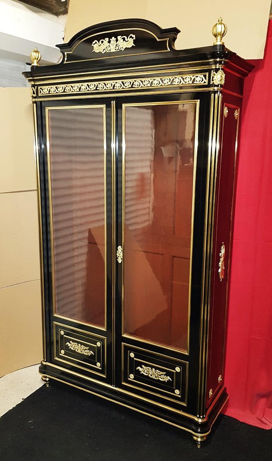 Stunning Big Boulle Bookcase Vitrine Napoleon III, France, 1860 (Geschwärzt)