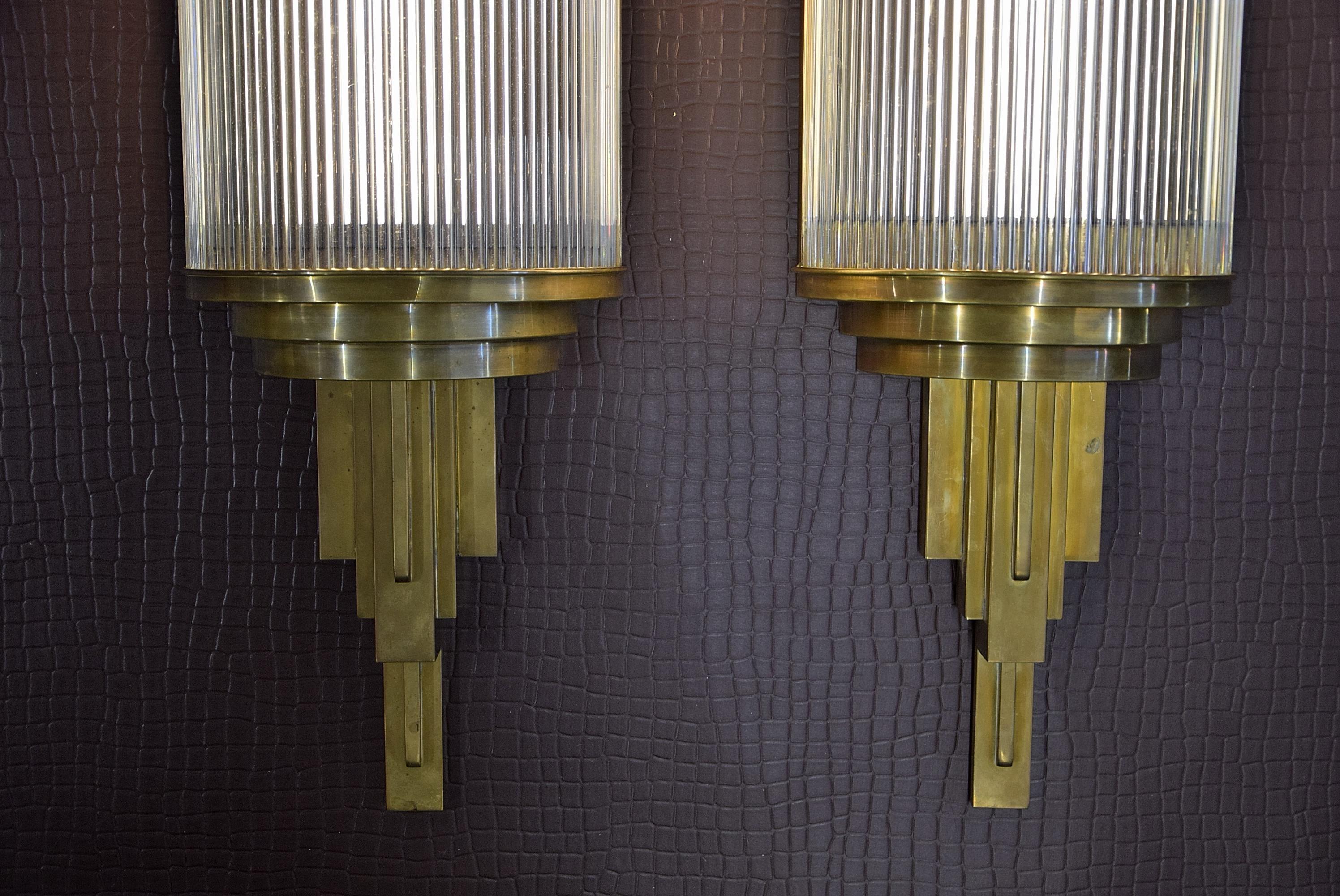 Brass Stunning Big Cinema Art Deco Set of Wall Lights