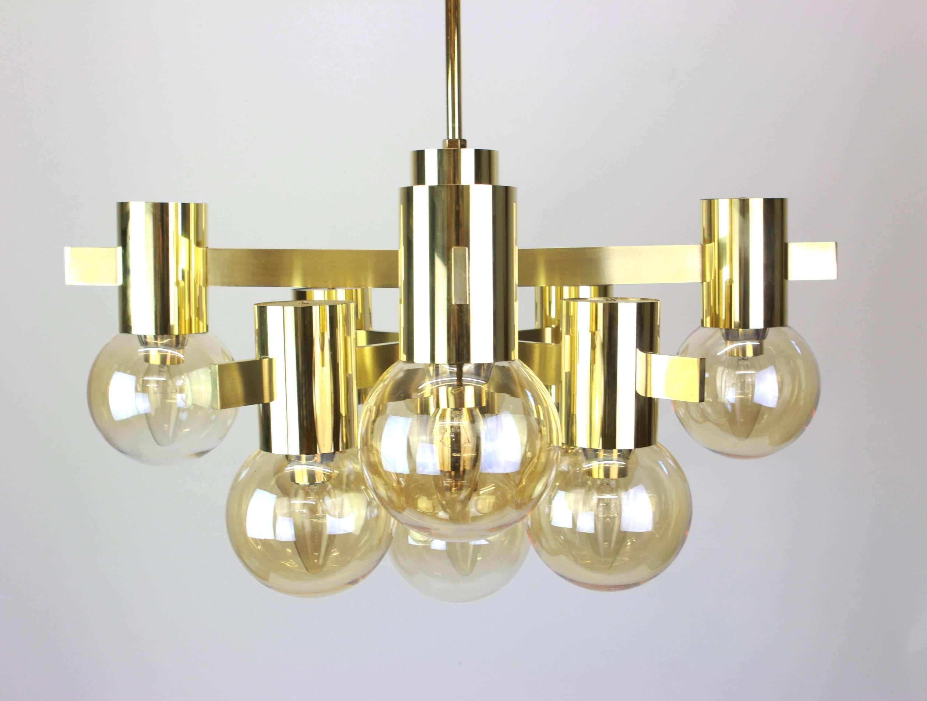 Stunning Big Sciolari Brass Chandelier, Italy, 1960s 2