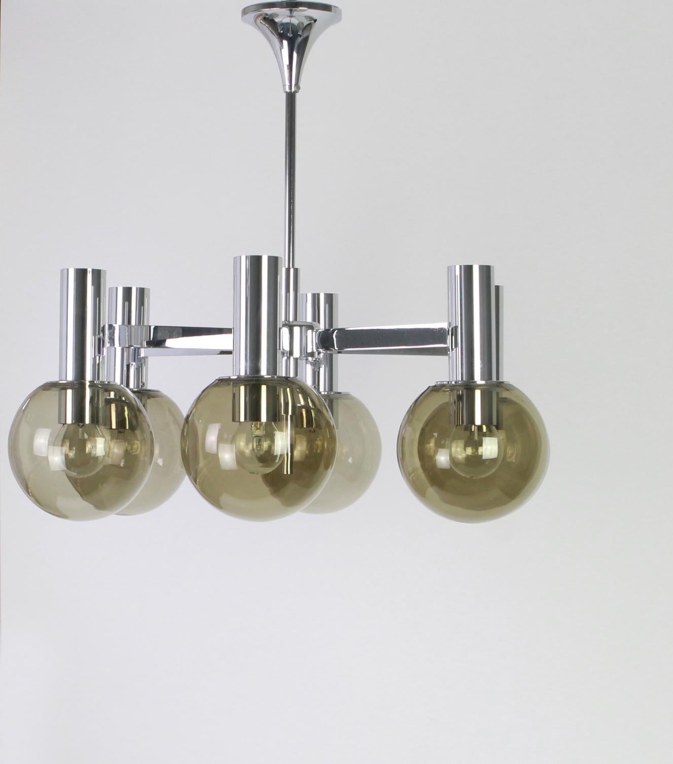 German Stunning Big Sciolari Style Chrome Chandelier, Italy, 1960s