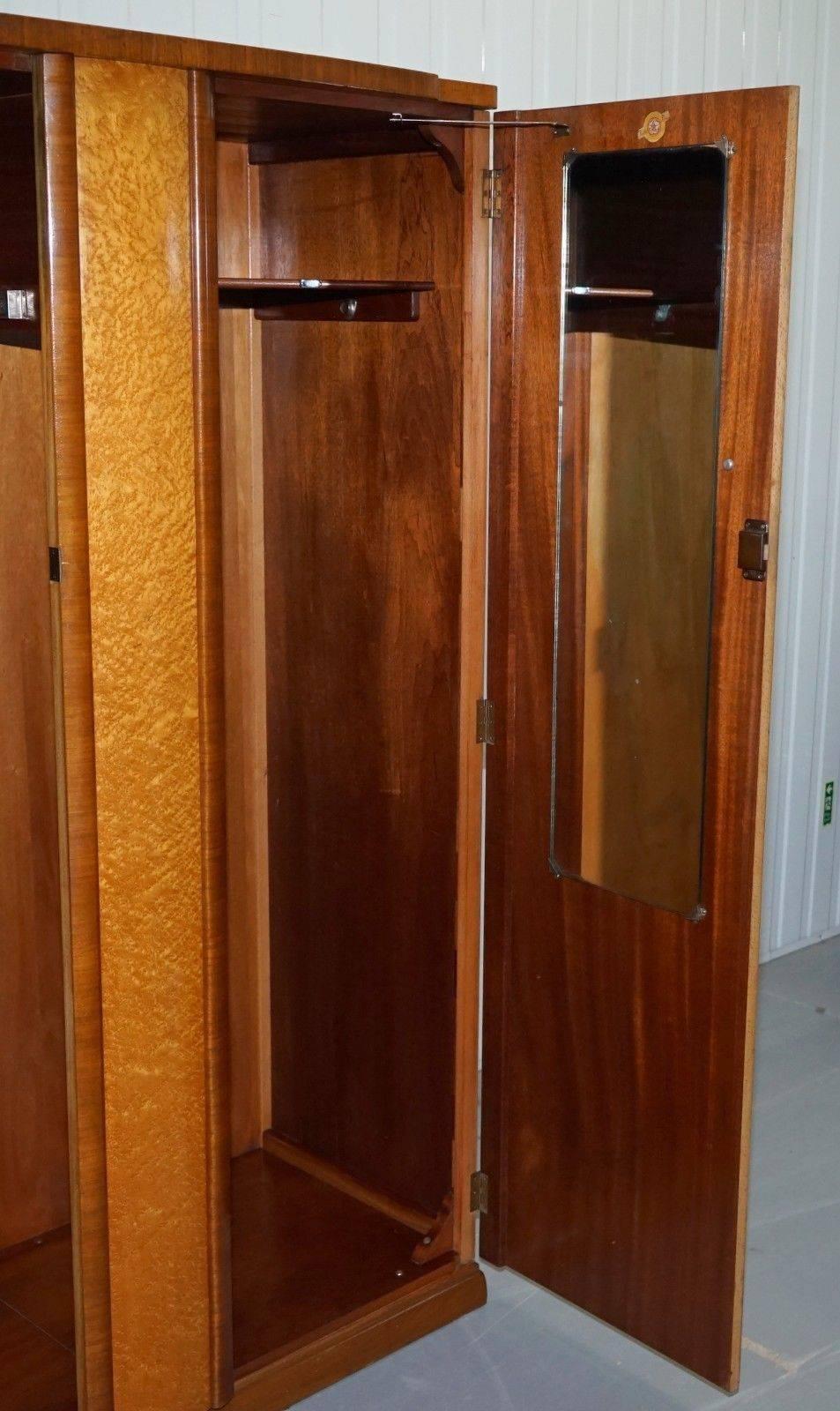 Stunning Bird's-Eye Maple Tudor Rose Art Deco Wardrobe Part of a Suite 1