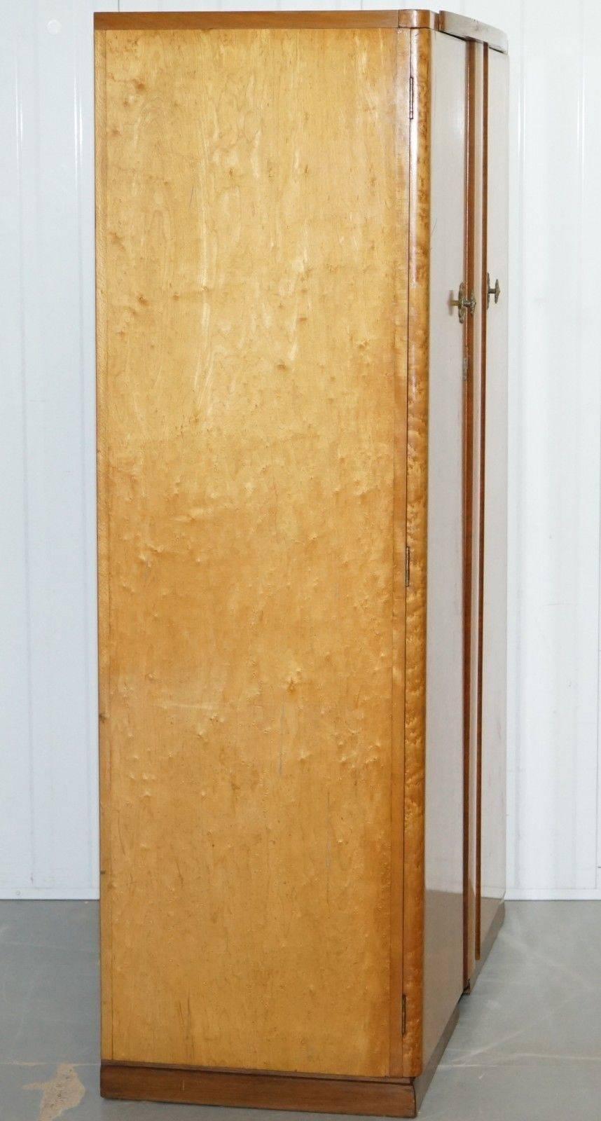 Stunning Bird's-Eye Maple Tudor Rose Art Deco Wardrobe Part of a Suite 3