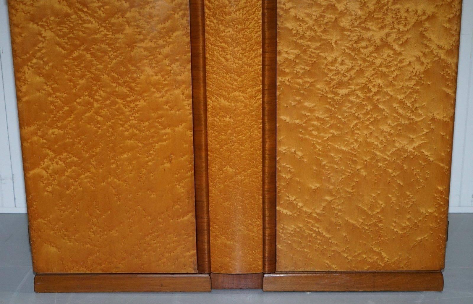 Hand-Crafted Stunning Bird's-Eye Maple Tudor Rose Art Deco Wardrobe Part of a Suite
