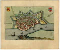 Stunning Bird's-Eye View Plan of Hasselt by Blaeu in The Netherlands, 1649