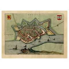 Stunning Bird's-Eye View Plan of Hasselt by Blaeu in The Netherlands, 1649