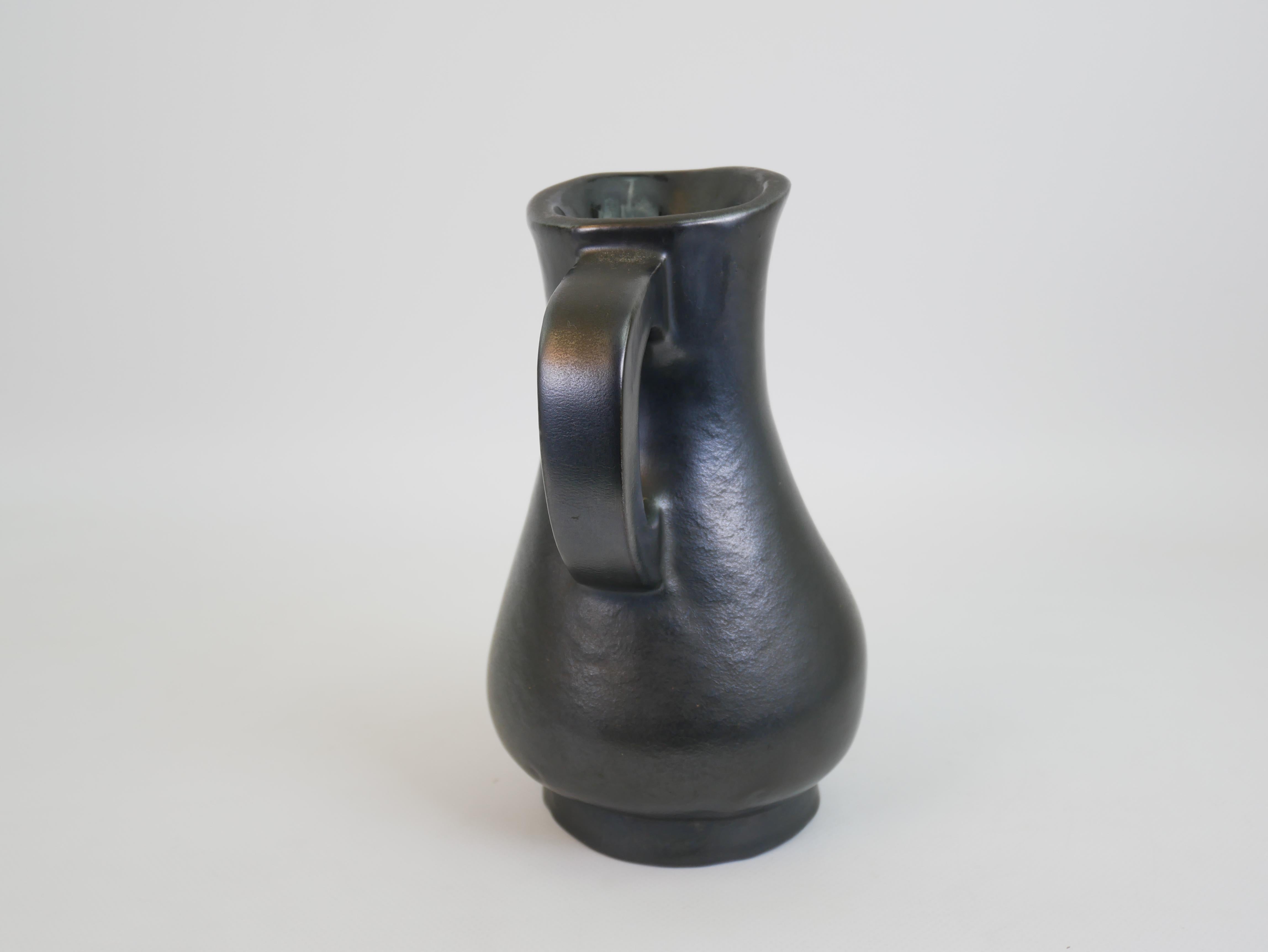 Stunning black ceramic pitcher in the style of Georges Jouve circa 1950 For Sale 3