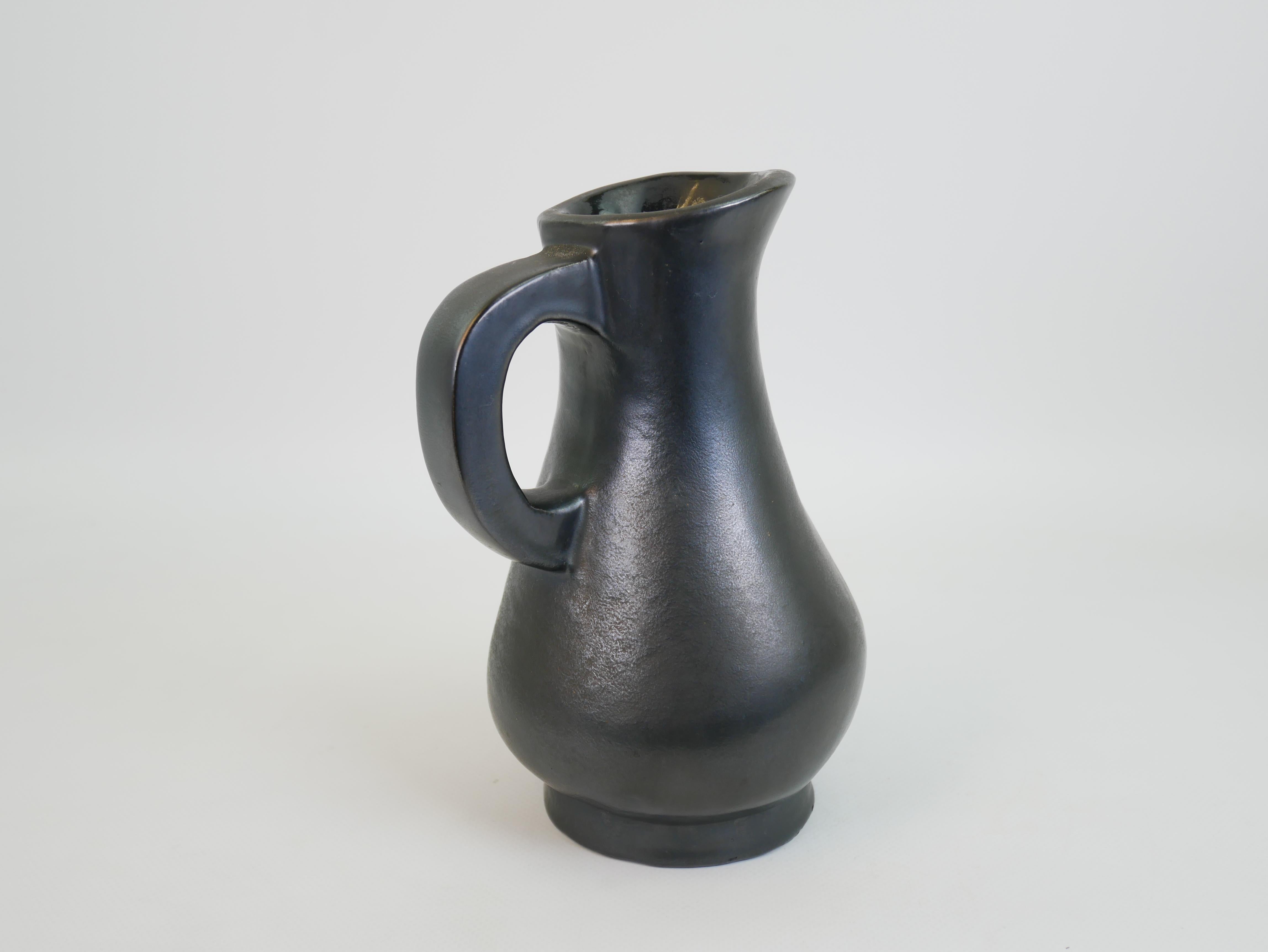 Stunning black ceramic pitcher in the style of Georges Jouve circa 1950 For Sale 4