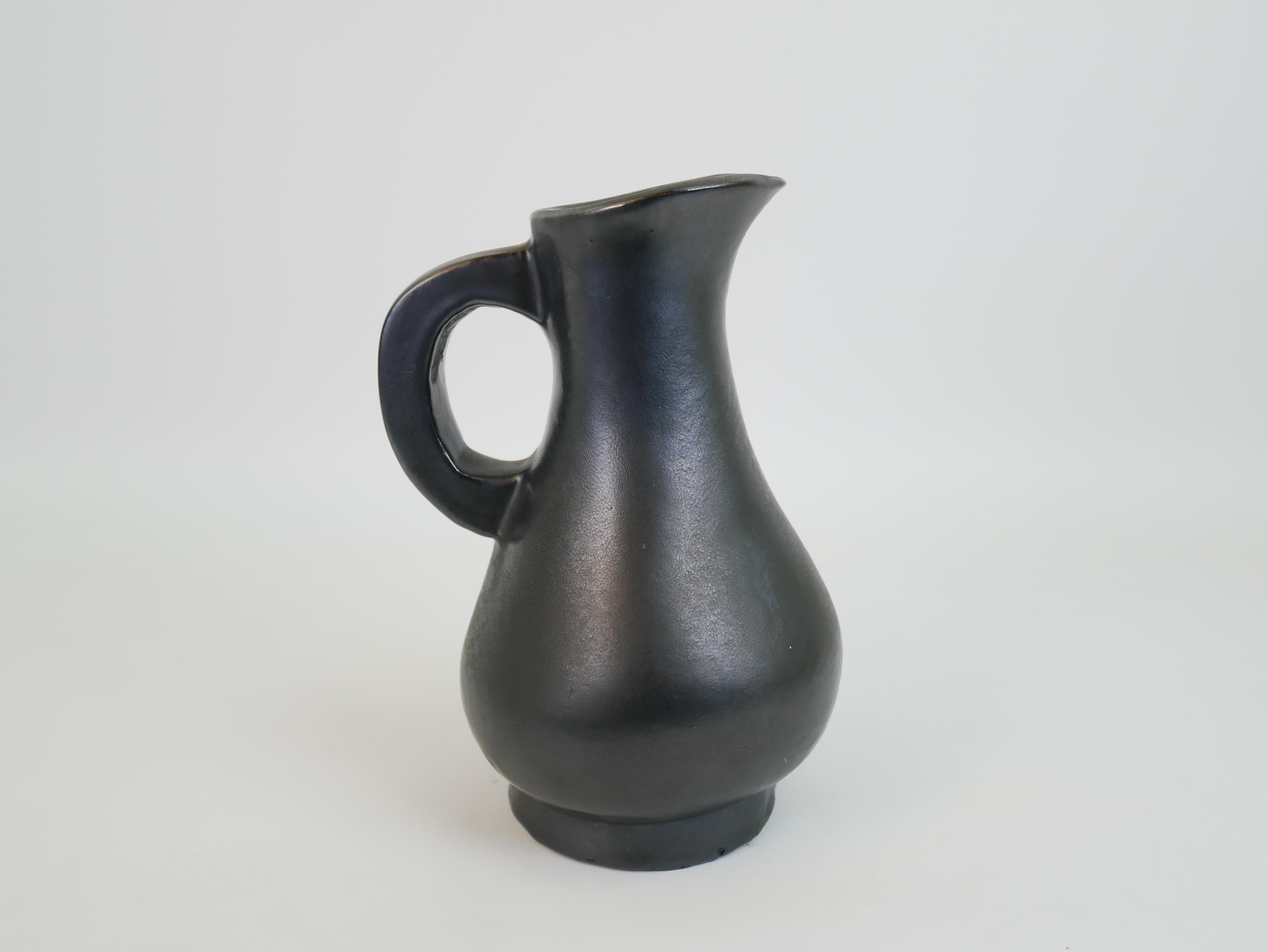 Stunning black ceramic pitcher in the style of Georges Jouve circa 1950 For Sale 5
