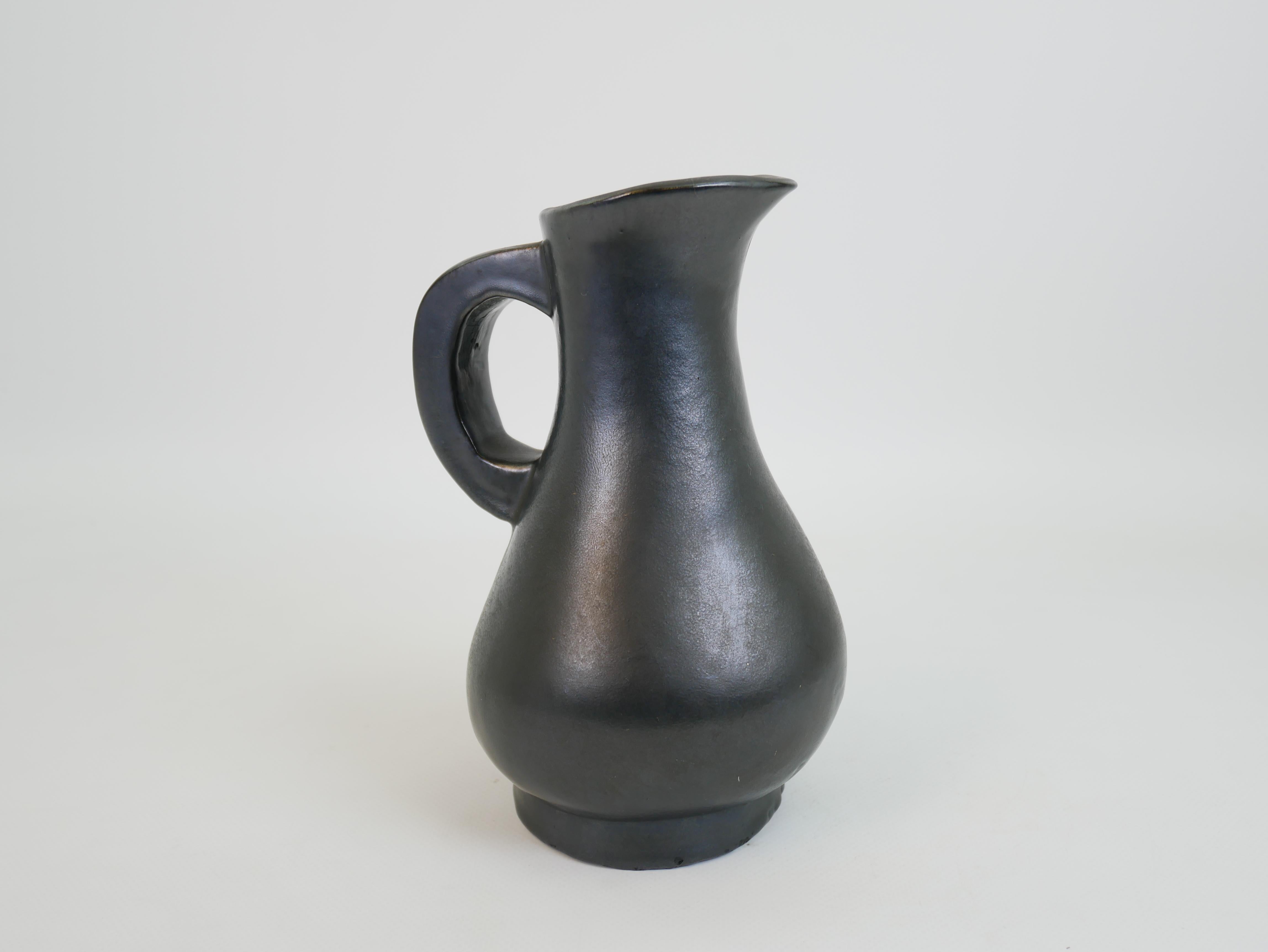 Stunning black ceramic pitcher in the style of Georges Jouve circa 1950 For Sale 6