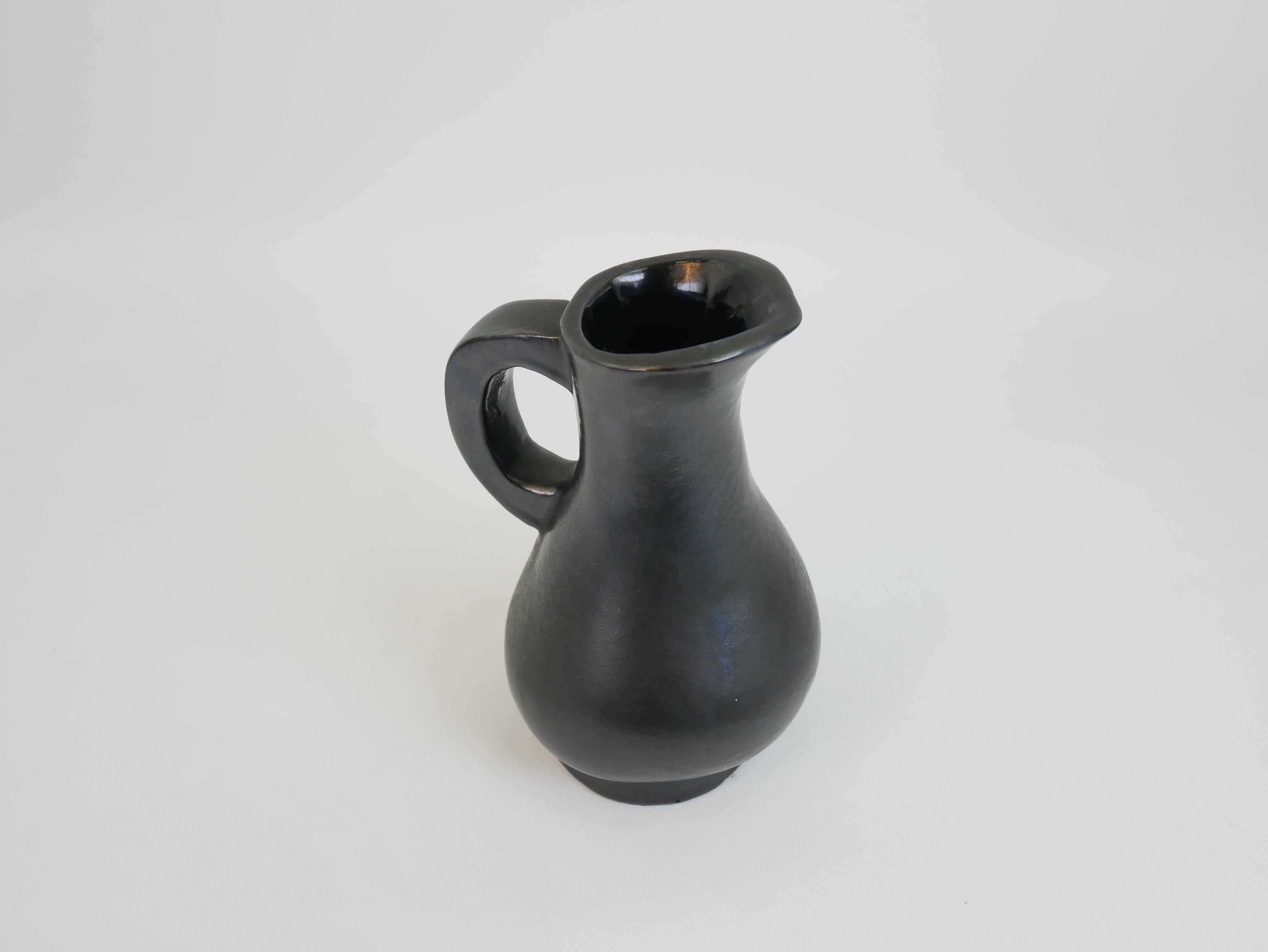 Stunning black ceramic pitcher in the style of Georges Jouve circa 1950 For Sale 7