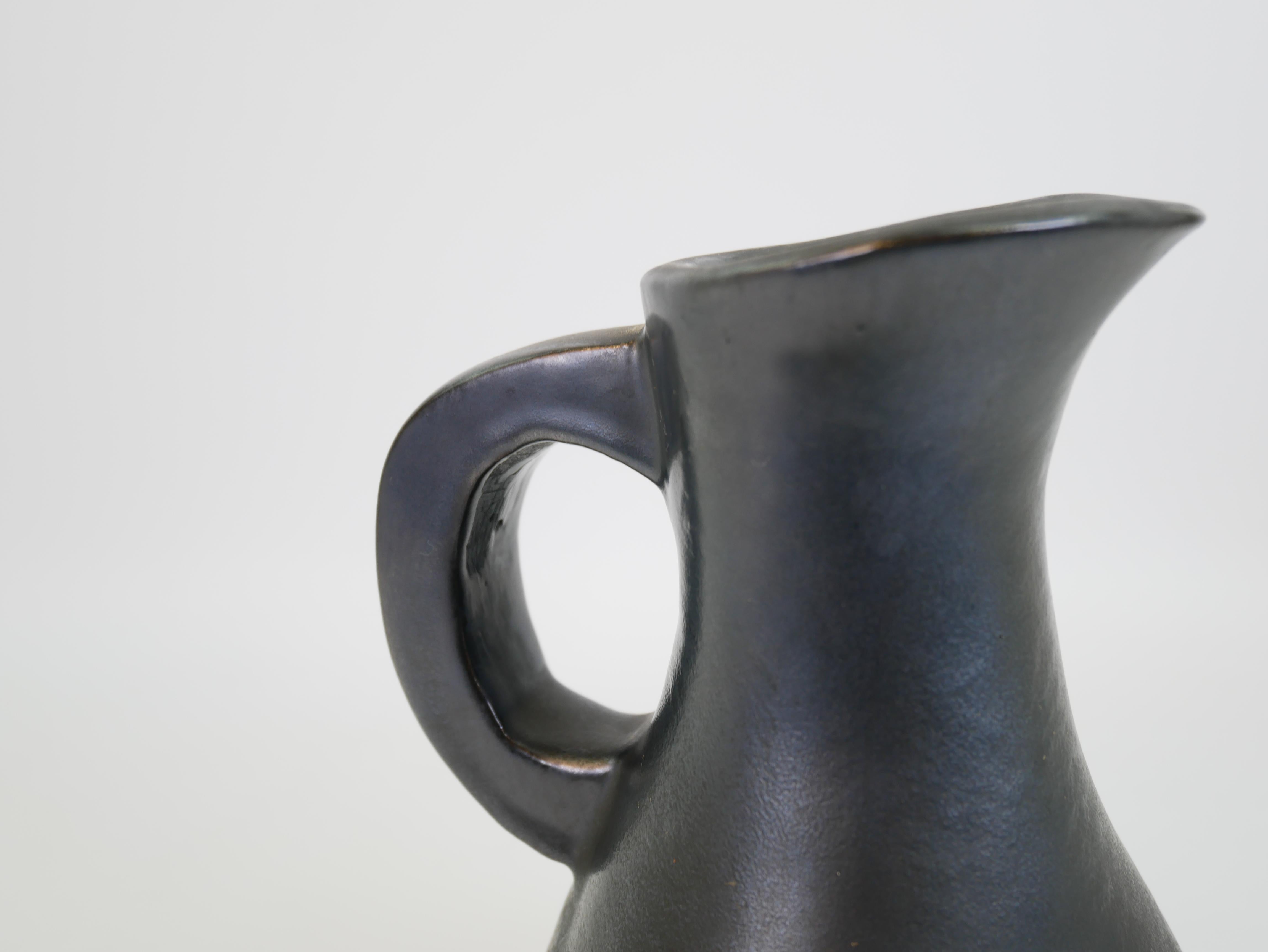 Stunning black ceramic pitcher in the style of Georges Jouve circa 1950 For Sale 10