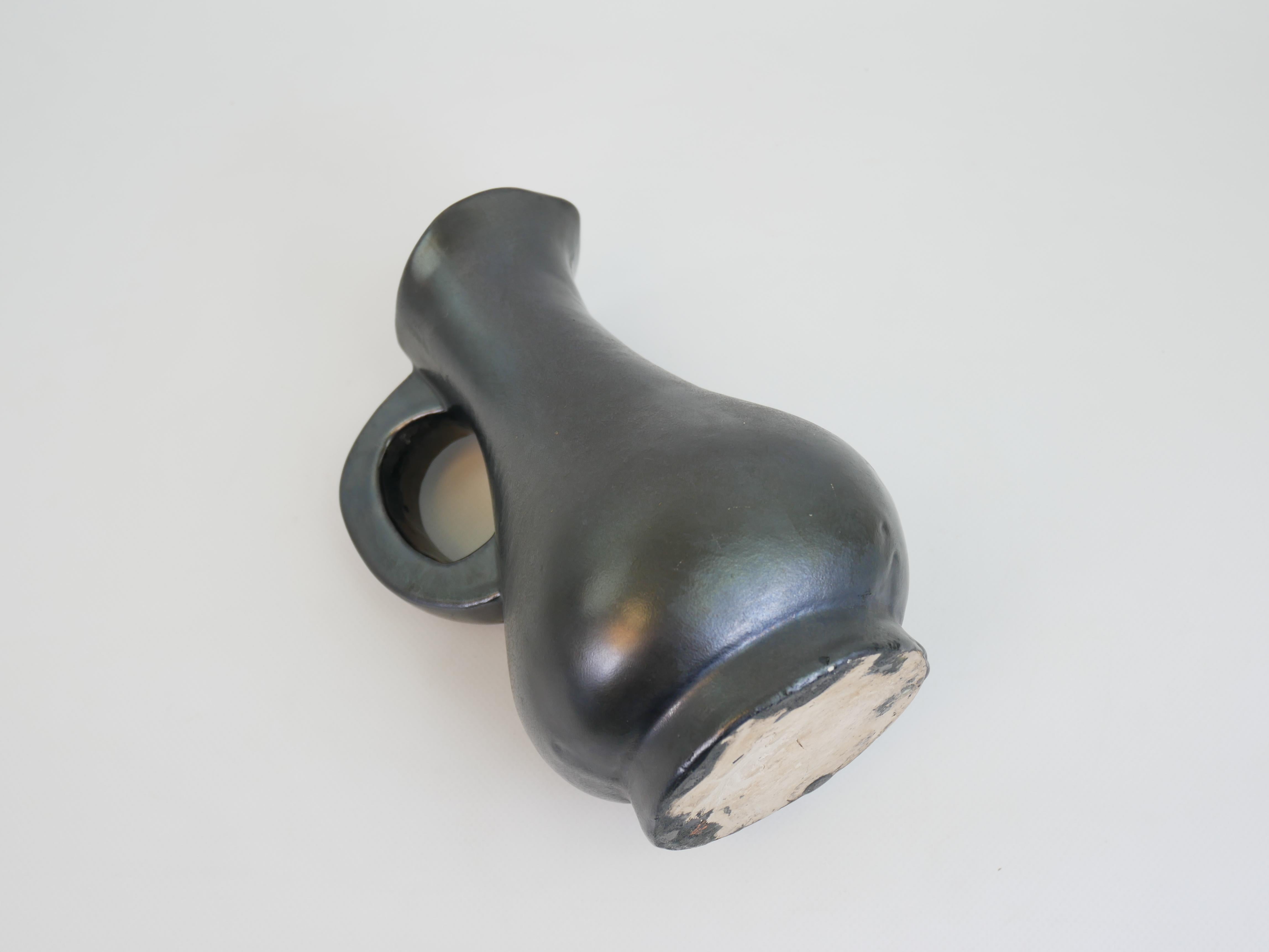 Stunning black ceramic pitcher in the style of Georges Jouve circa 1950 For Sale 13