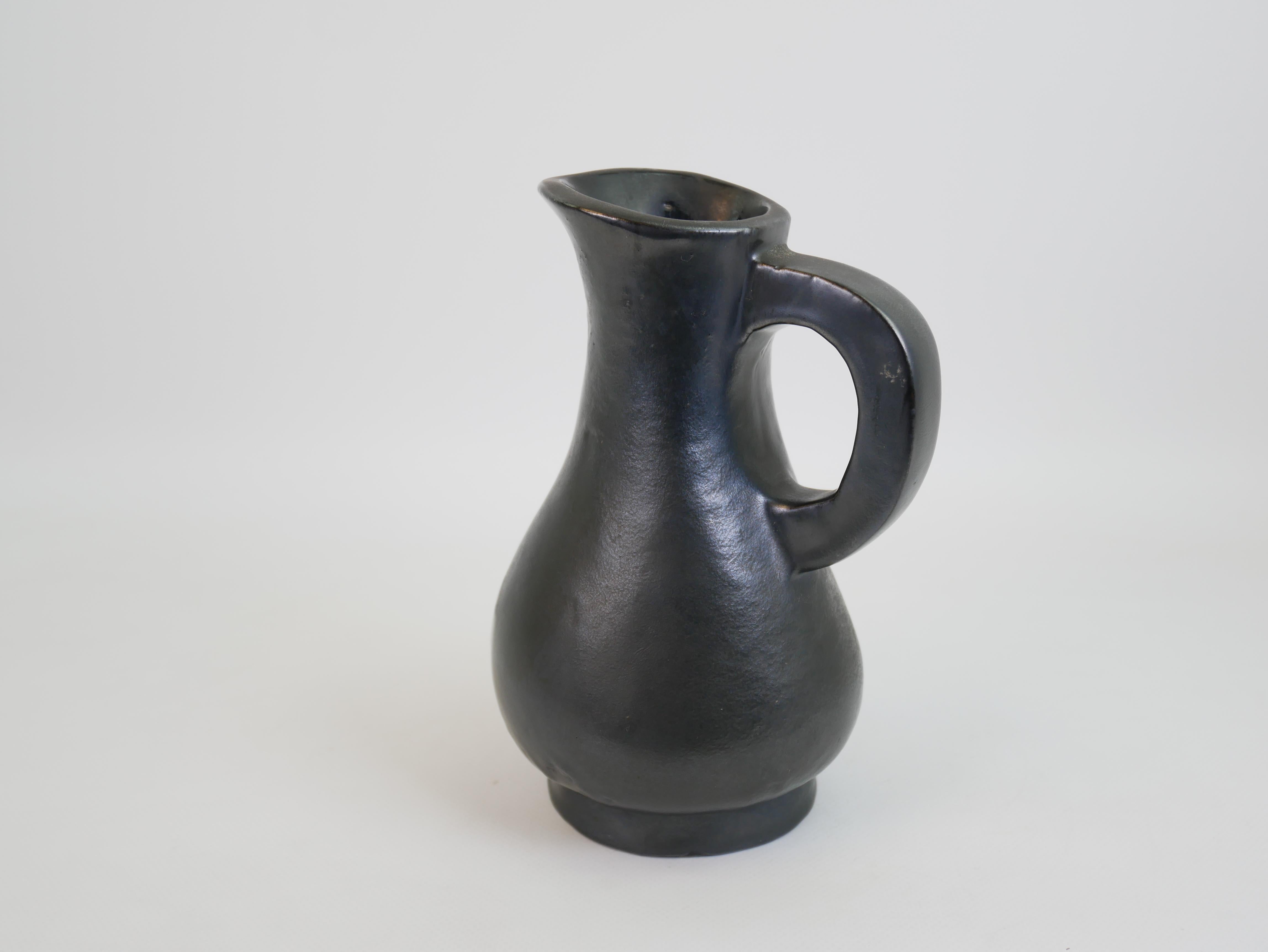 Stunning black ceramic pitcher in the style of Georges Jouve circa 1950 For Sale 1