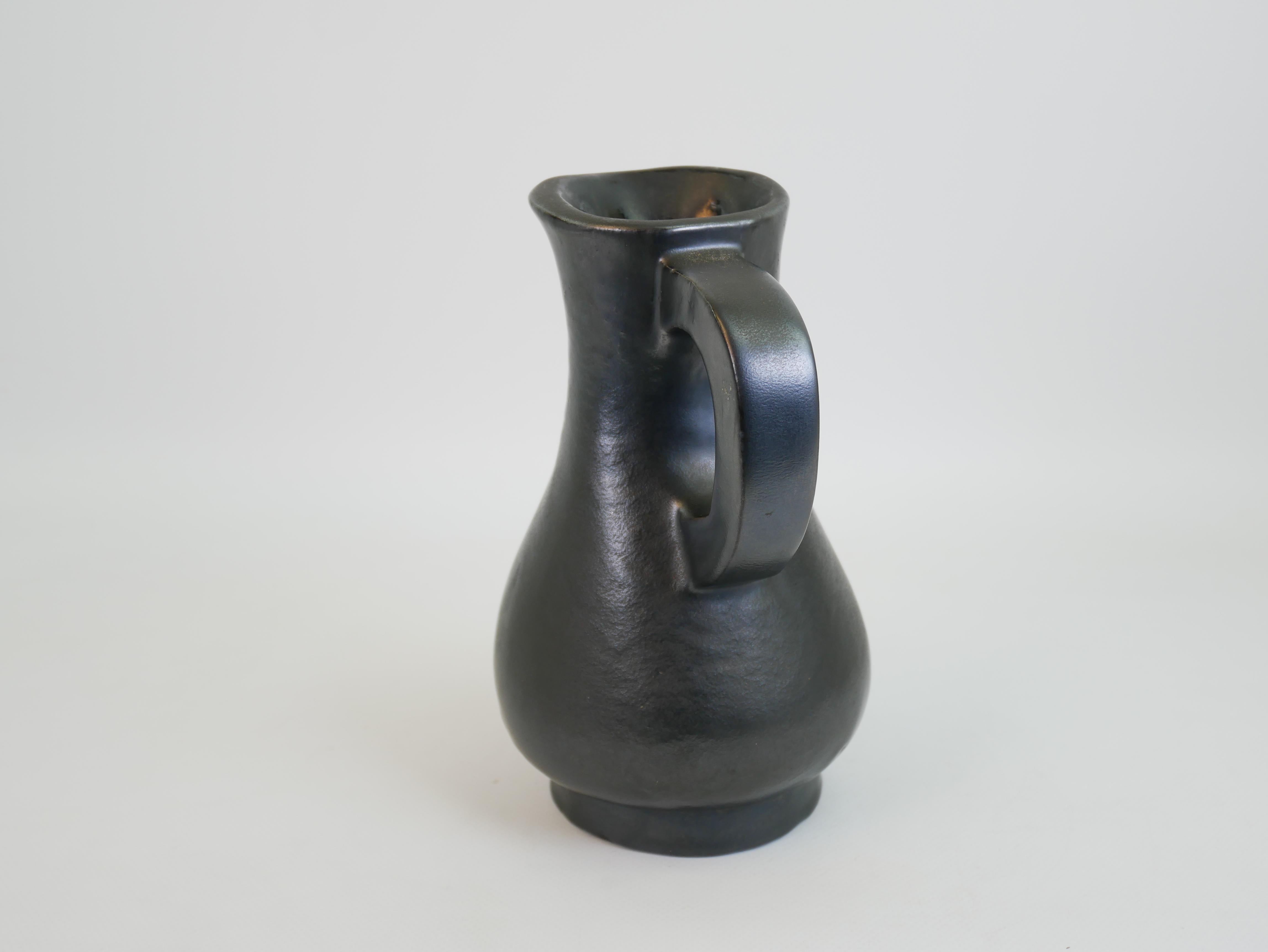 Stunning black ceramic pitcher in the style of Georges Jouve circa 1950 For Sale 2