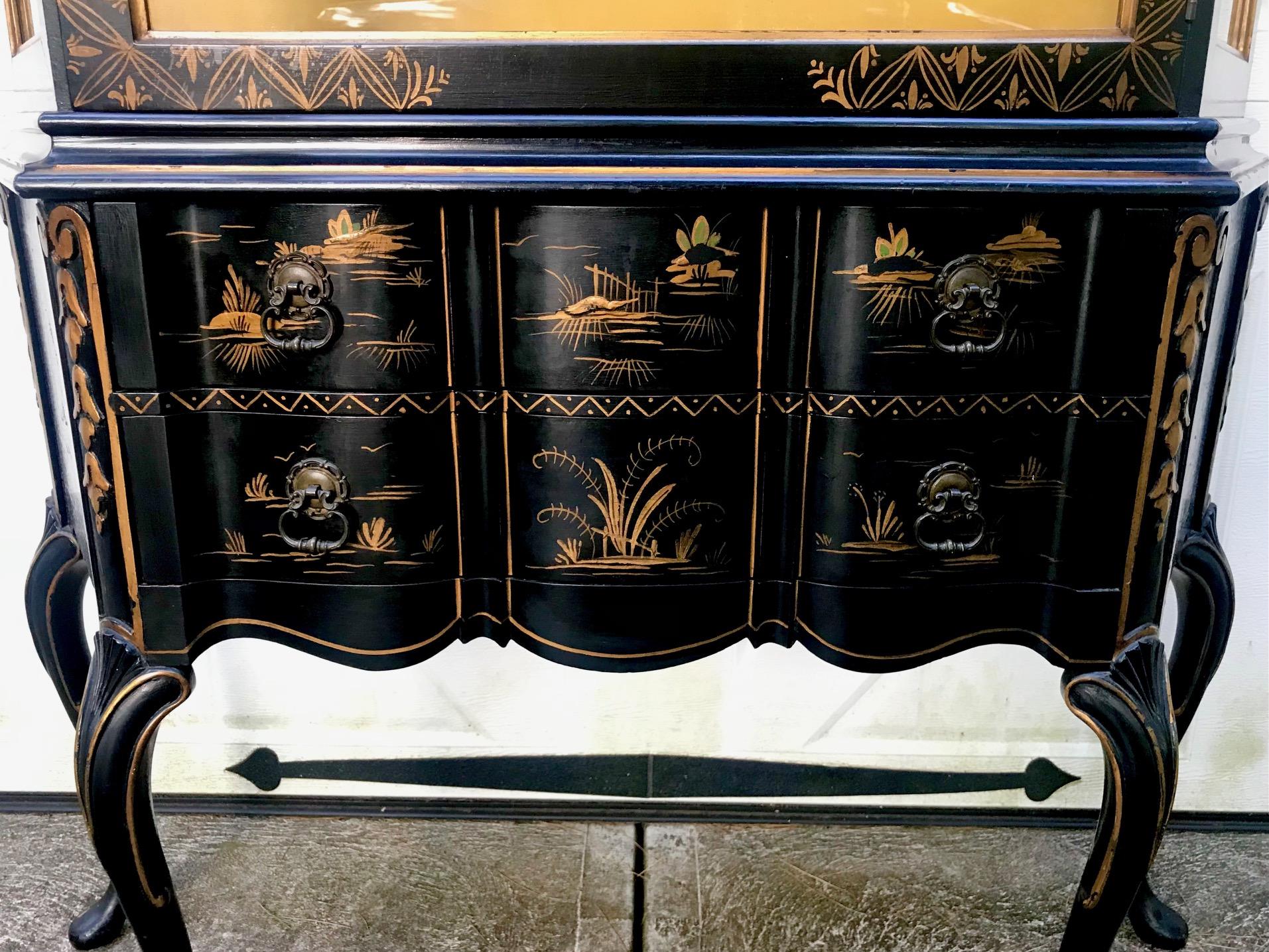 black and gold china cabinet