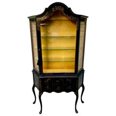 Vintage Stunning Black & Gold Chinoiserie Curio Cabinet Vitrine