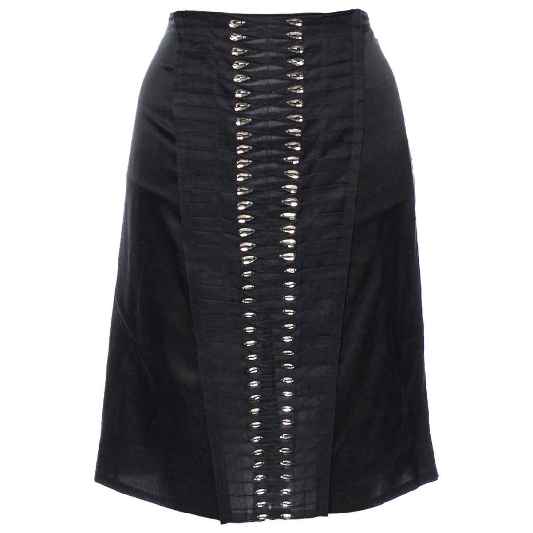 Black GUCCI by Tom Ford 2004 Crystal Pleated Chiffon Silk Skirt 42 For Sale