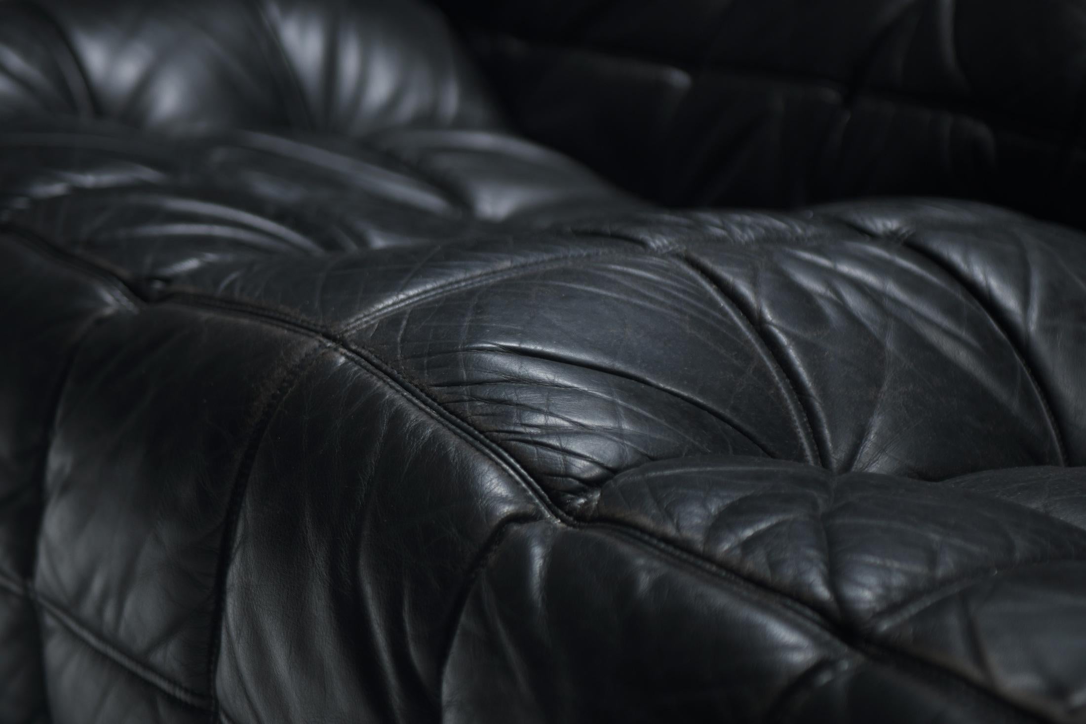 Superbe canapé Kashima en cuir noir 1985 par Michel Ducaroy - Ligne Roset France en vente 6