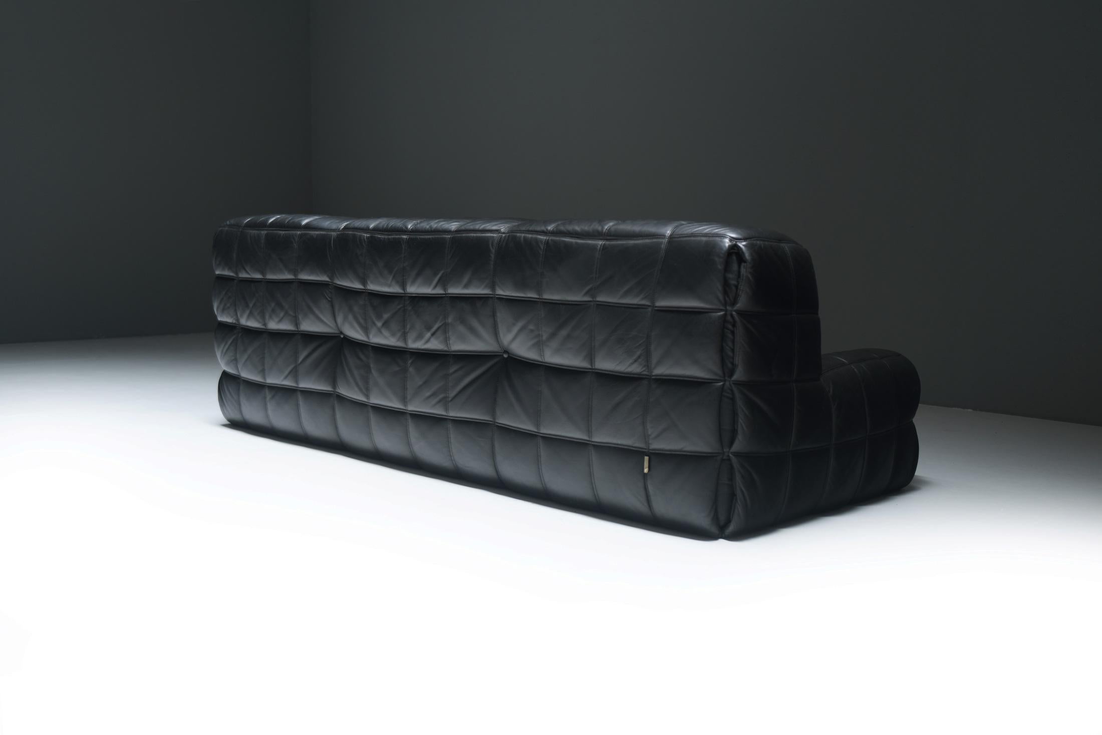 Superbe canapé Kashima en cuir noir 1985 par Michel Ducaroy - Ligne Roset France en vente 7
