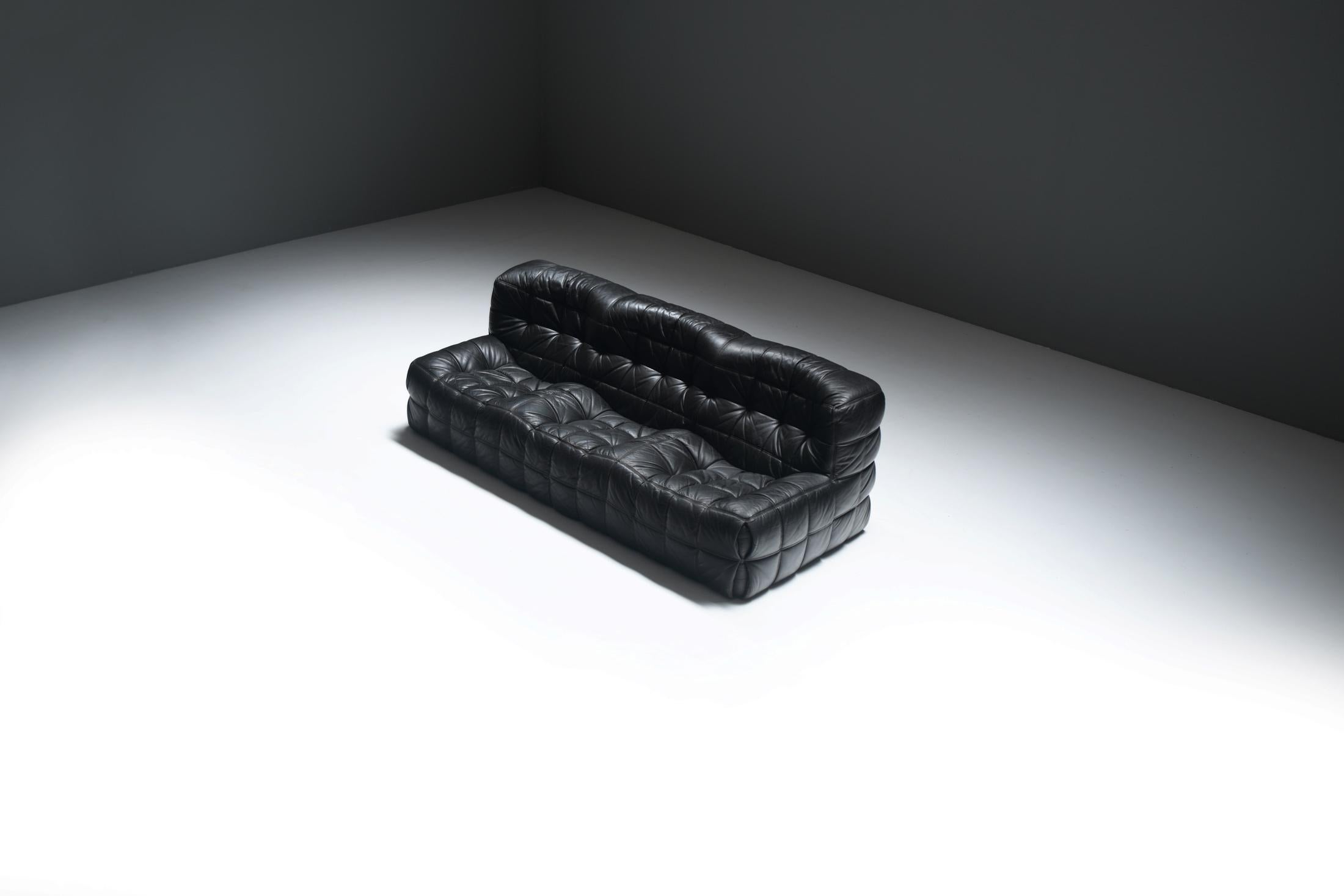 Mid-Century Modern Superbe canapé Kashima en cuir noir 1985 par Michel Ducaroy - Ligne Roset France en vente