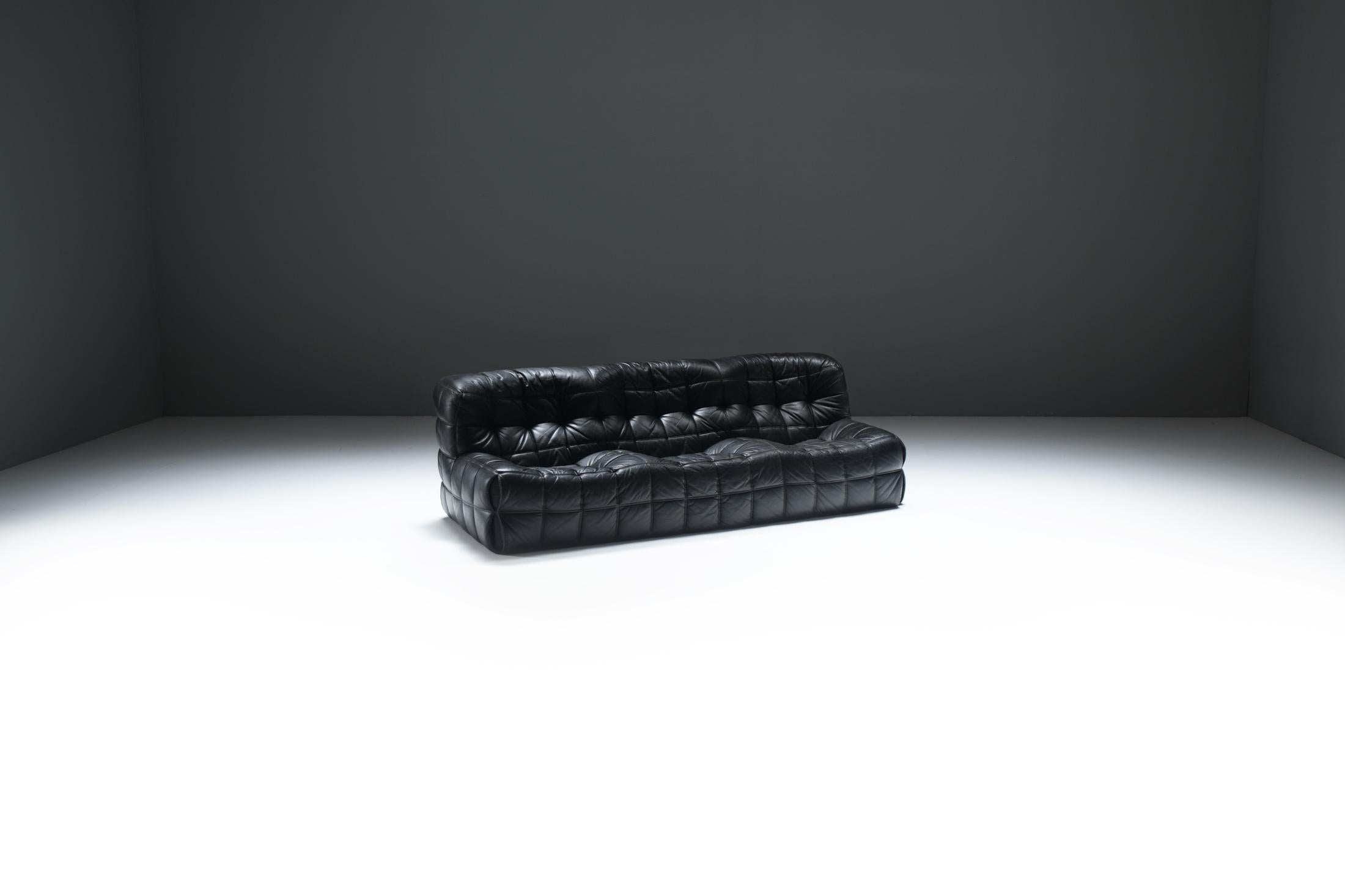 Cuir Superbe canapé Kashima en cuir noir 1985 par Michel Ducaroy - Ligne Roset France en vente
