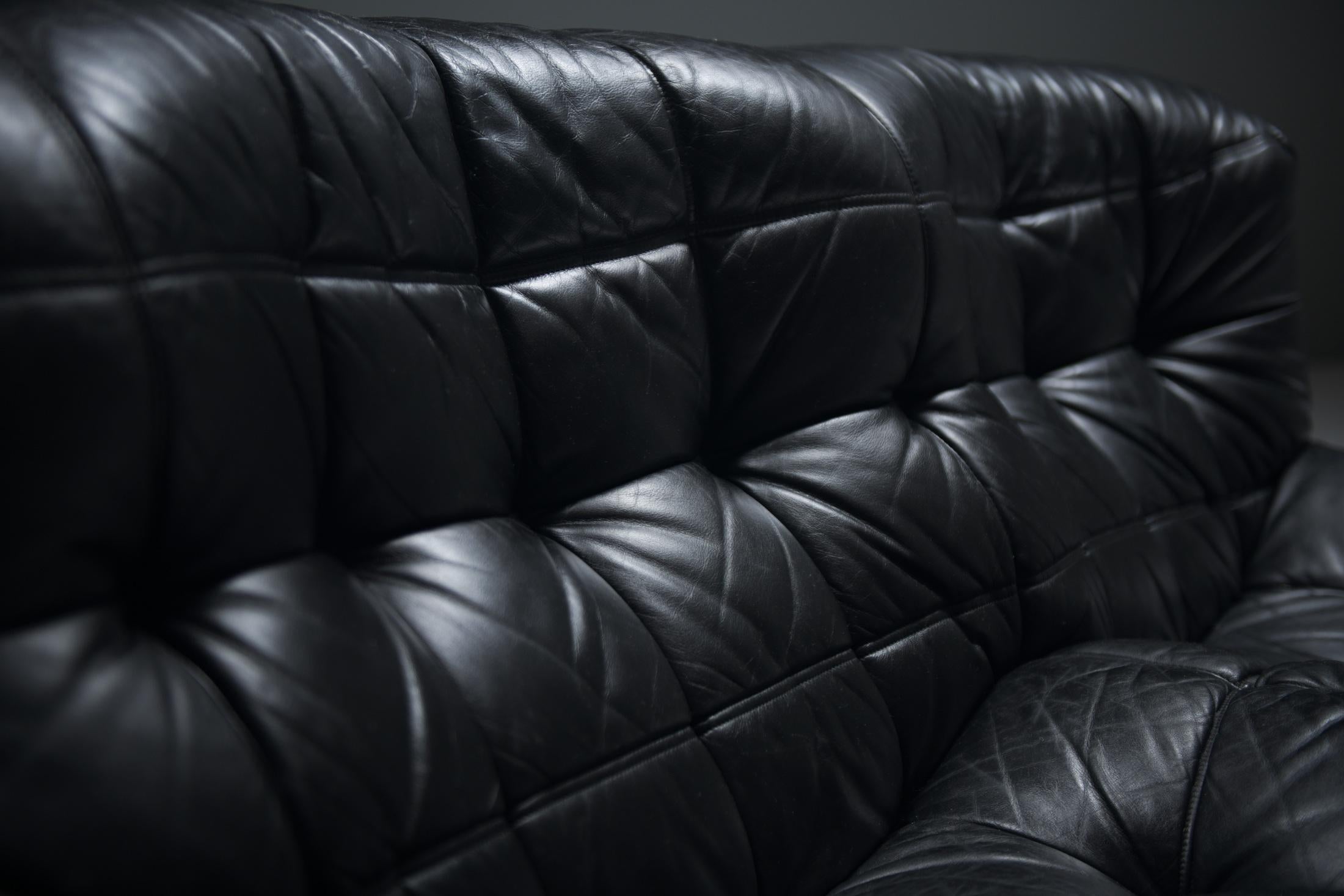 Superbe canapé Kashima en cuir noir 1985 par Michel Ducaroy - Ligne Roset France en vente 2