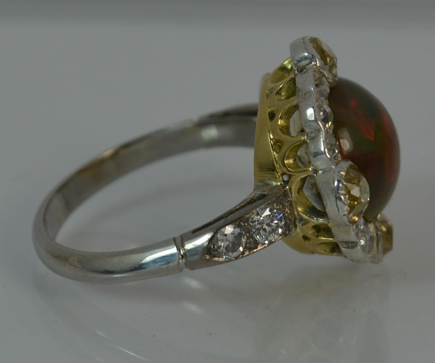 Stunning Black Opal 1.20 Carat Old Cut Diamond 18 Carat Gold Cluster Ring 4