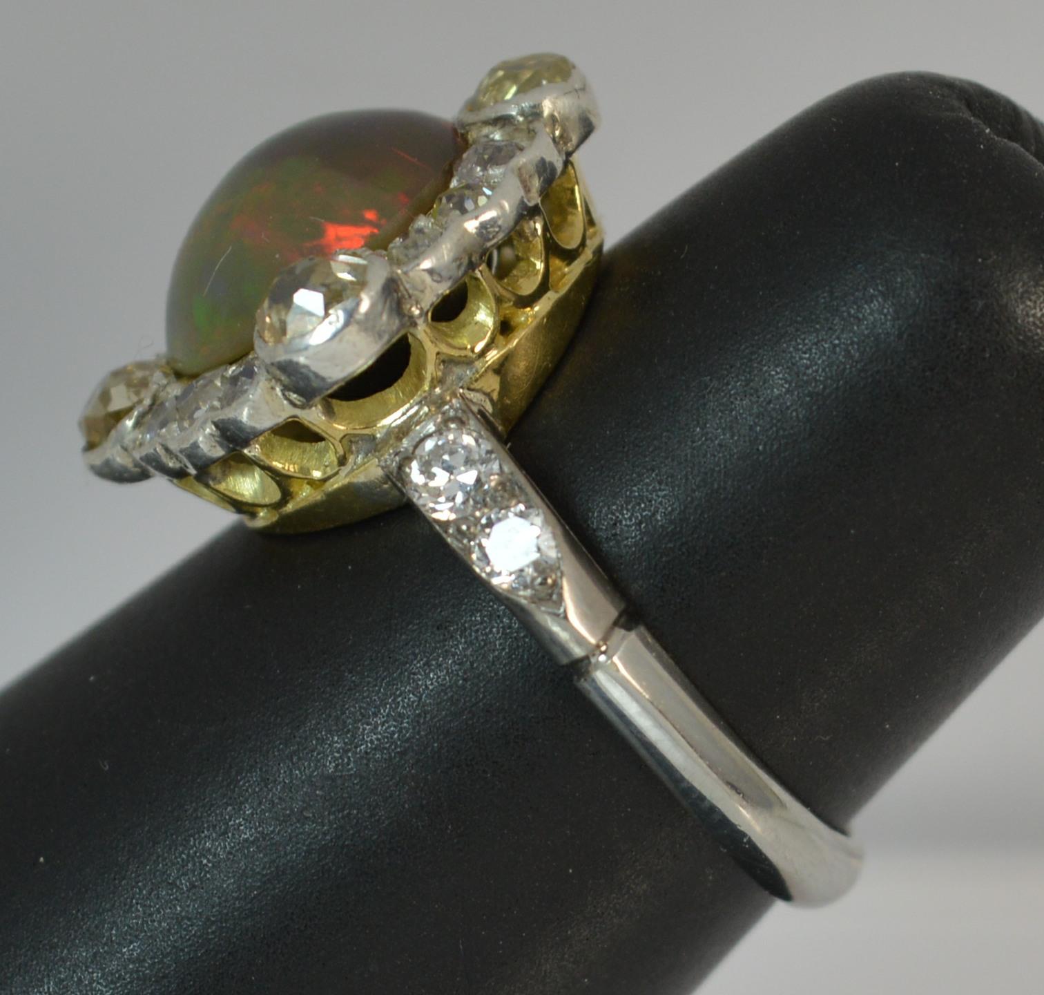 Stunning Black Opal 1.20 Carat Old Cut Diamond 18 Carat Gold Cluster Ring 9
