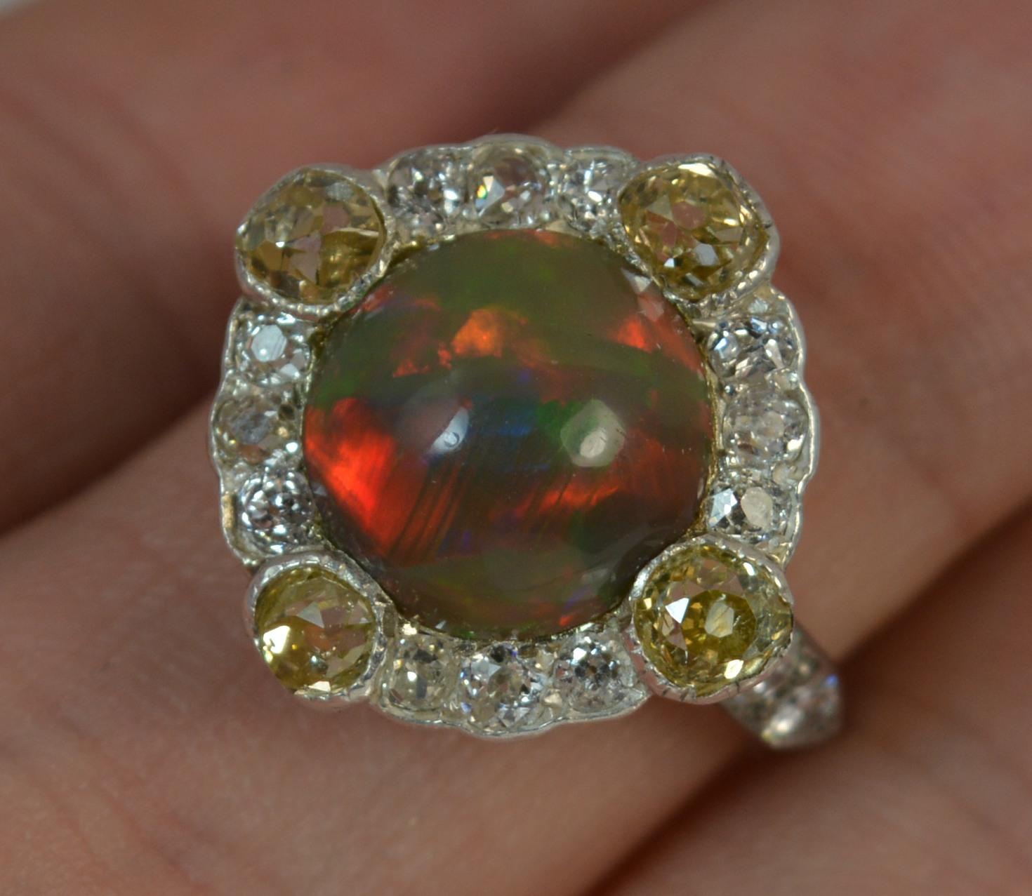 Stunning Black Opal 1.20 Carat Old Cut Diamond 18 Carat Gold Cluster Ring In Excellent Condition In St Helens, GB