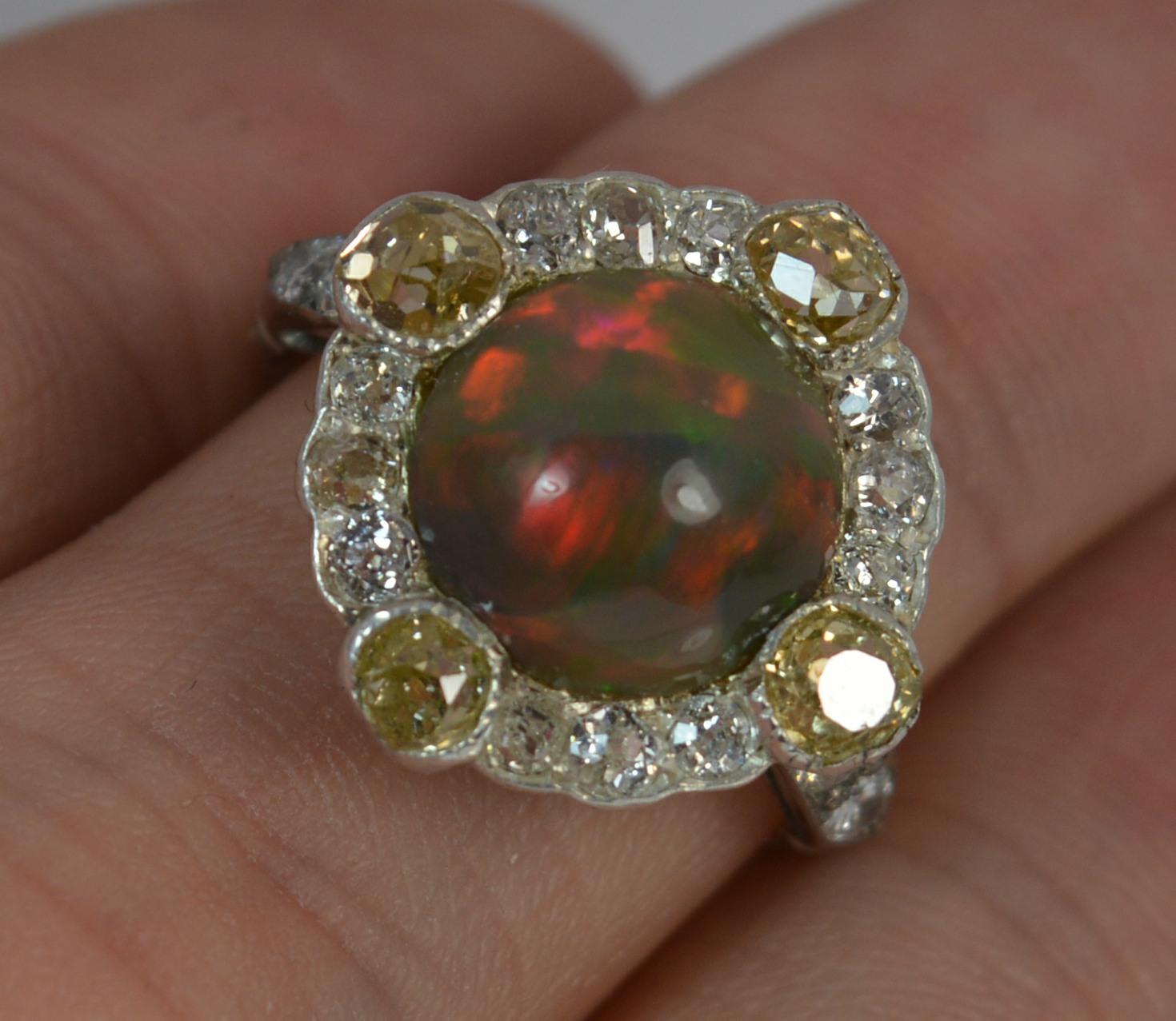 Women's Stunning Black Opal 1.20 Carat Old Cut Diamond 18 Carat Gold Cluster Ring