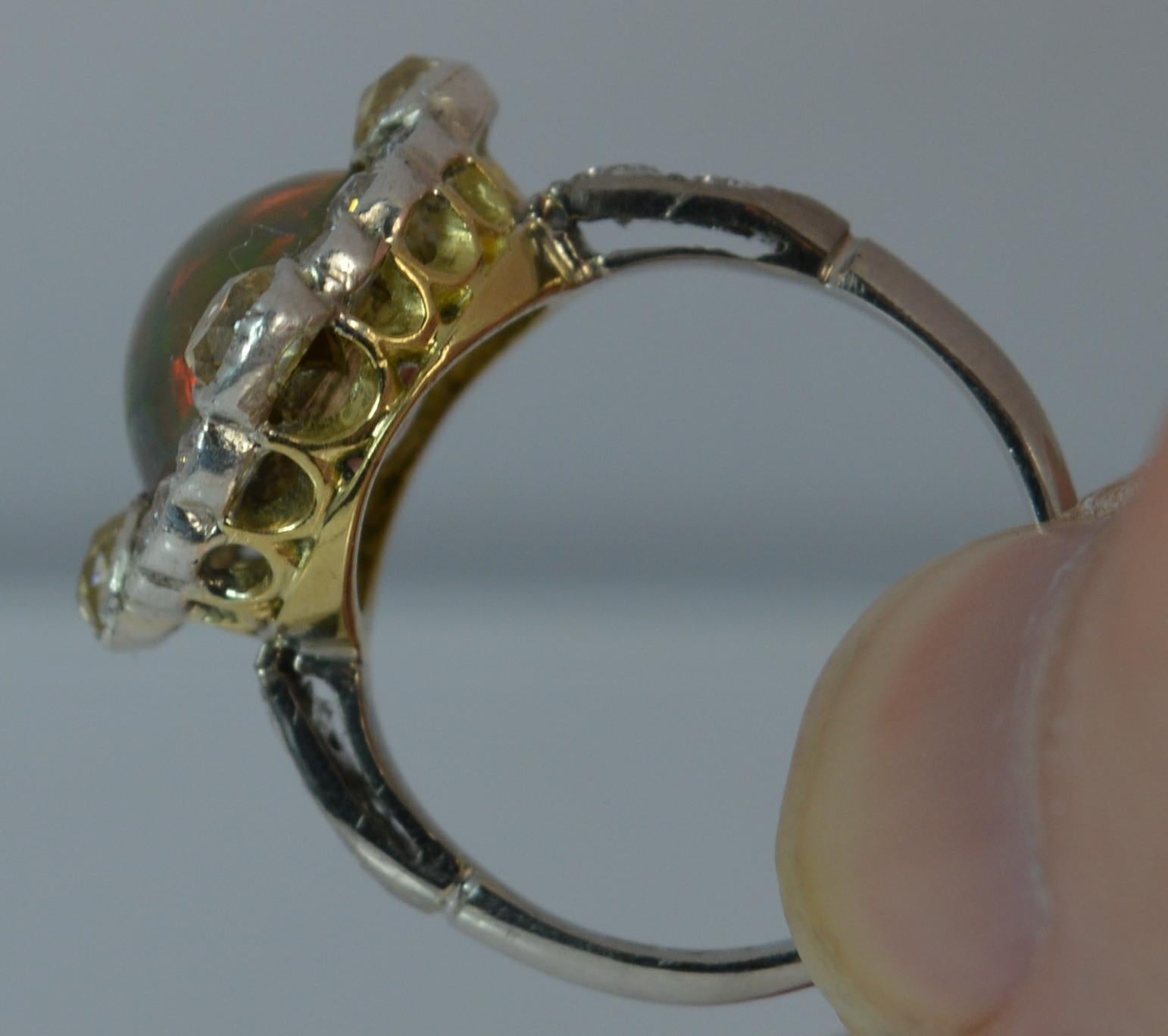 Stunning Black Opal 1.20 Carat Old Cut Diamond 18 Carat Gold Cluster Ring 1