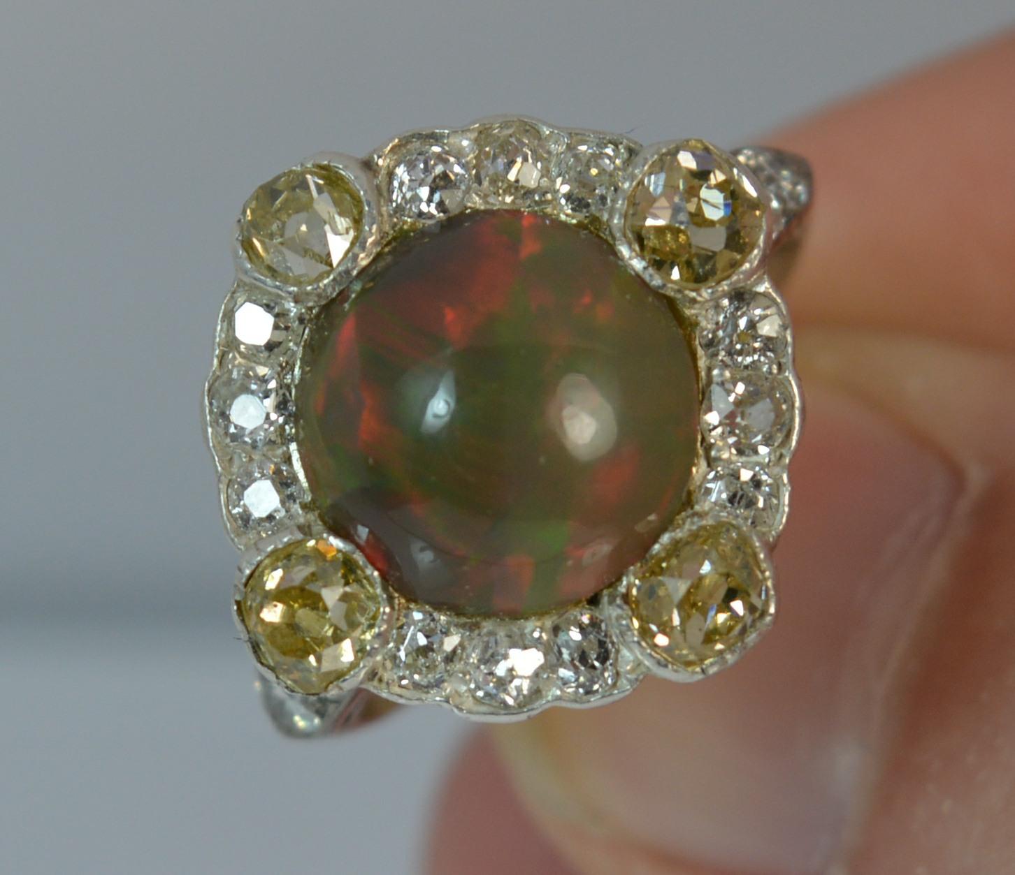 Stunning Black Opal 1.20 Carat Old Cut Diamond 18 Carat Gold Cluster Ring 2