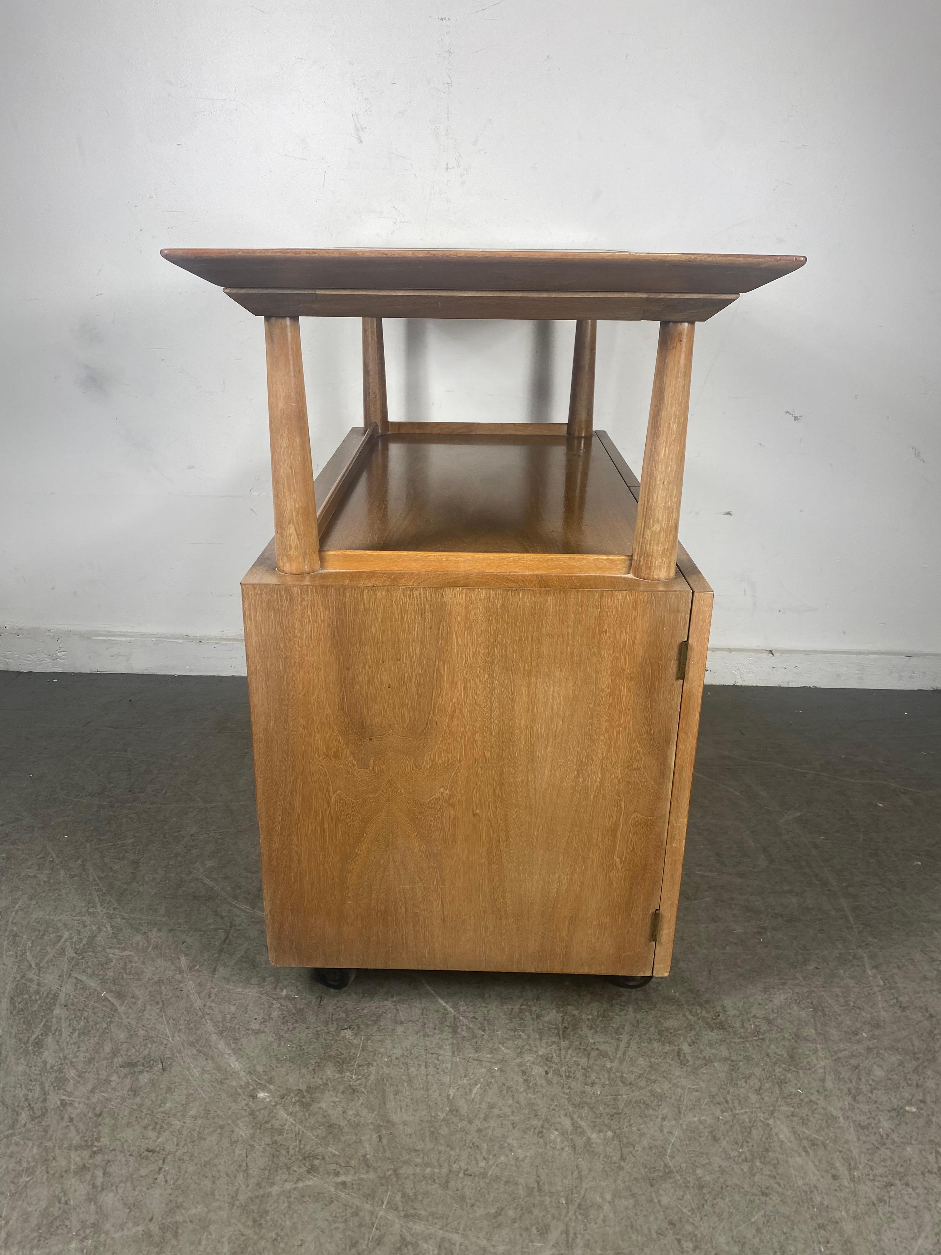 Bleached Stunning Bleeched Mahogany and Cork Server / Bar Cart attrib Robsjohn Gibbings For Sale