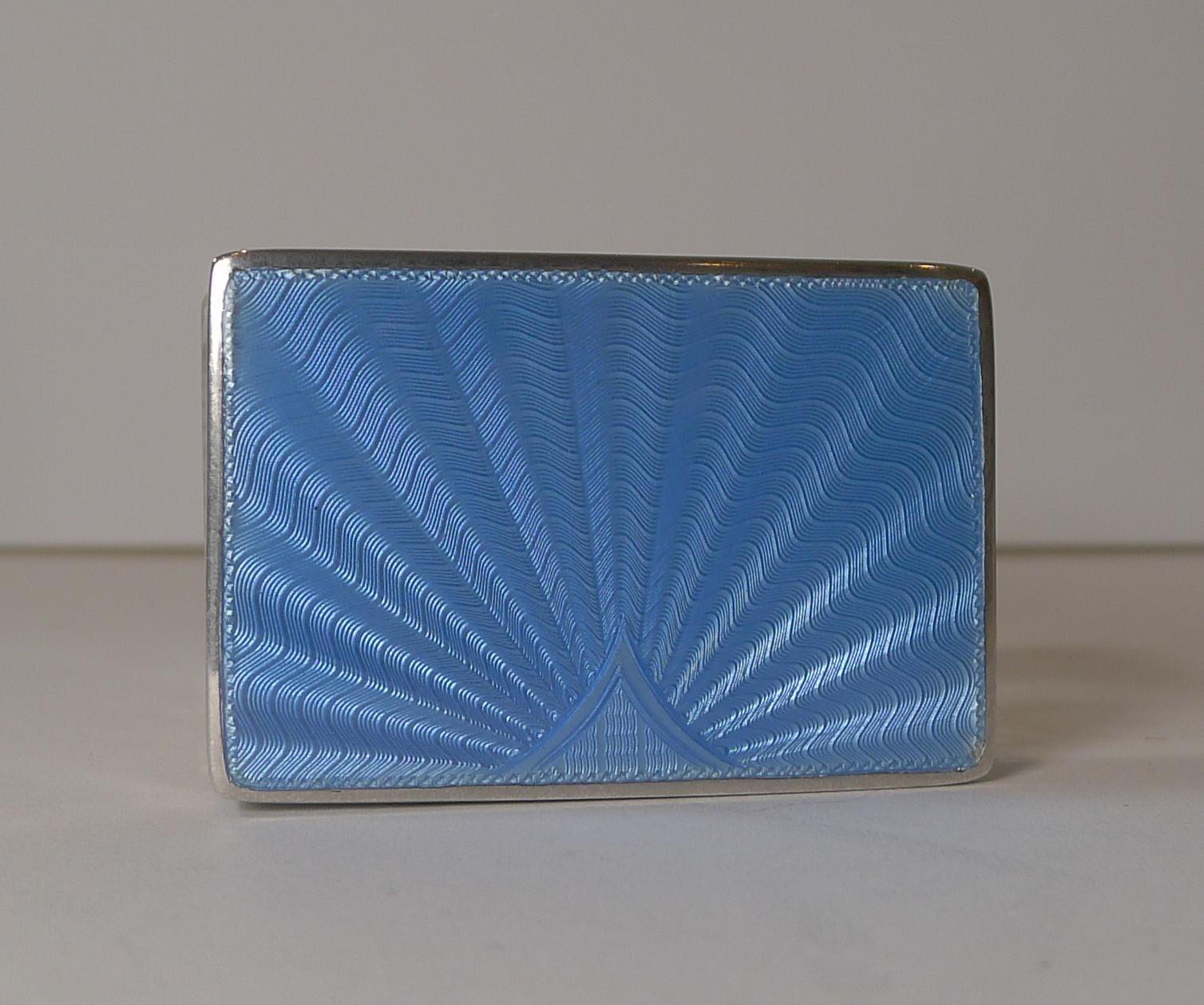 Art Deco Stunning Blue Enamel and English Silver Lidded Jar / Box, 1933