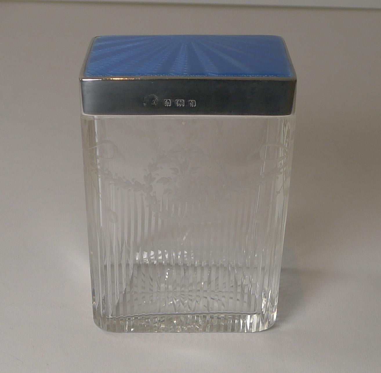 Mid-20th Century Stunning Blue Enamel and English Silver Lidded Jar / Box, 1933