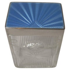 Vintage Stunning Blue Enamel and English Silver Lidded Jar / Box, 1933