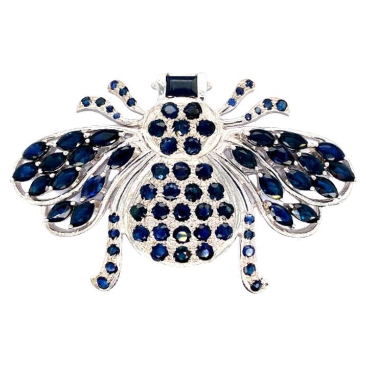 Big Blue Sapphire Bumble Bee Brooch Pin in 925 Sterling Silver For Sale
