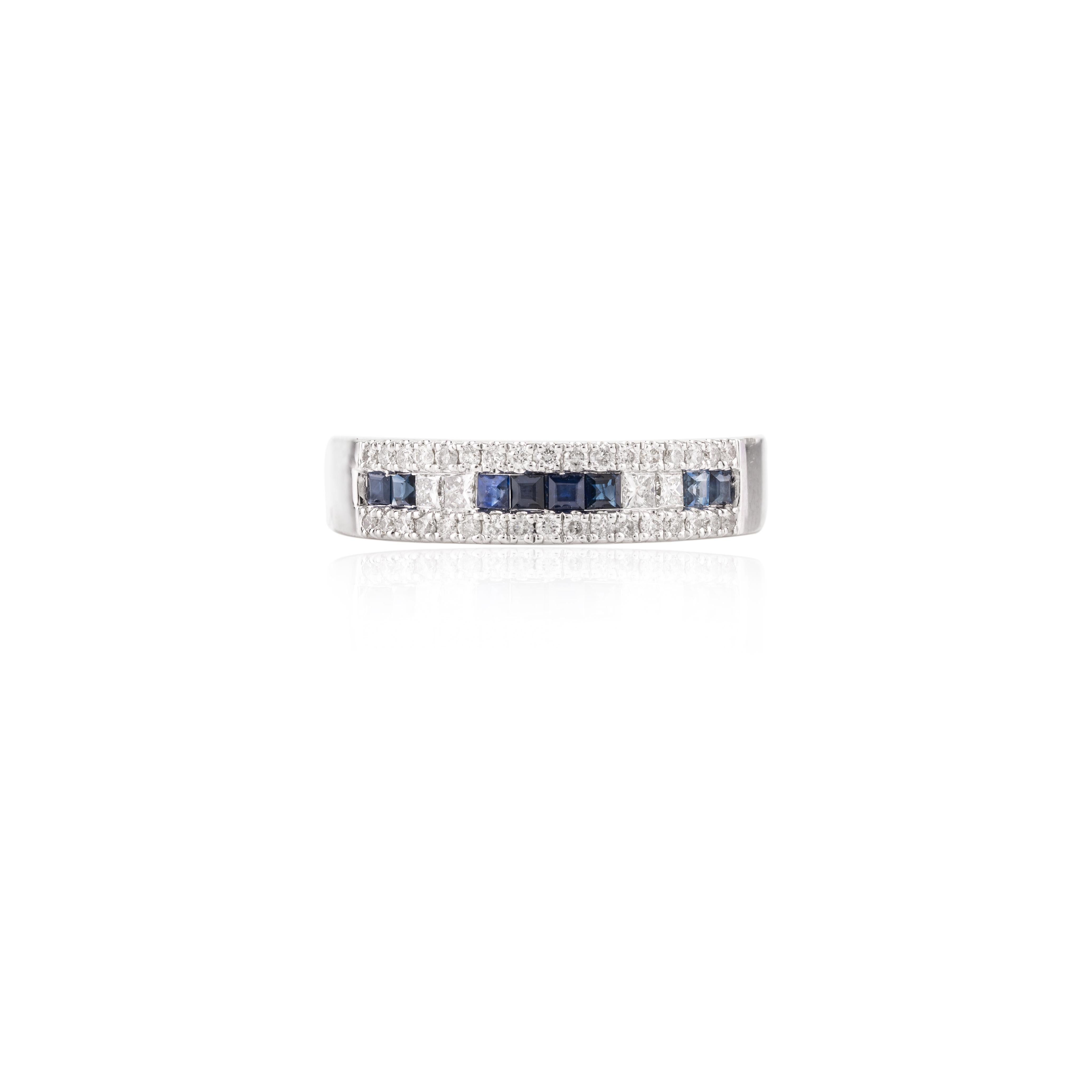 For Sale:  Stunning Blue Sapphire Diamond Engagement Band Ring for Her in 18k White Gold 3