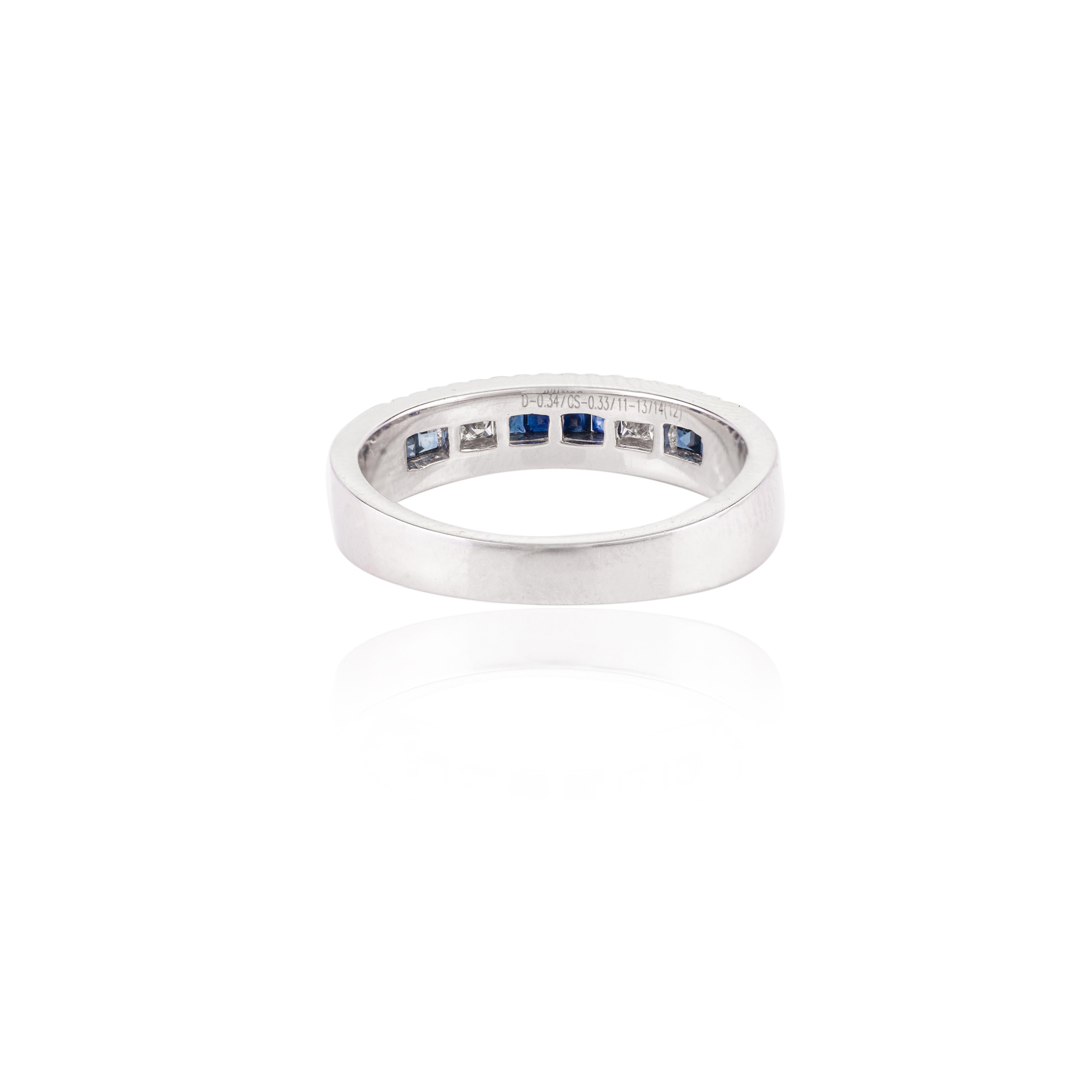For Sale:  Stunning Blue Sapphire Diamond Engagement Band Ring for Her in 18k White Gold 7