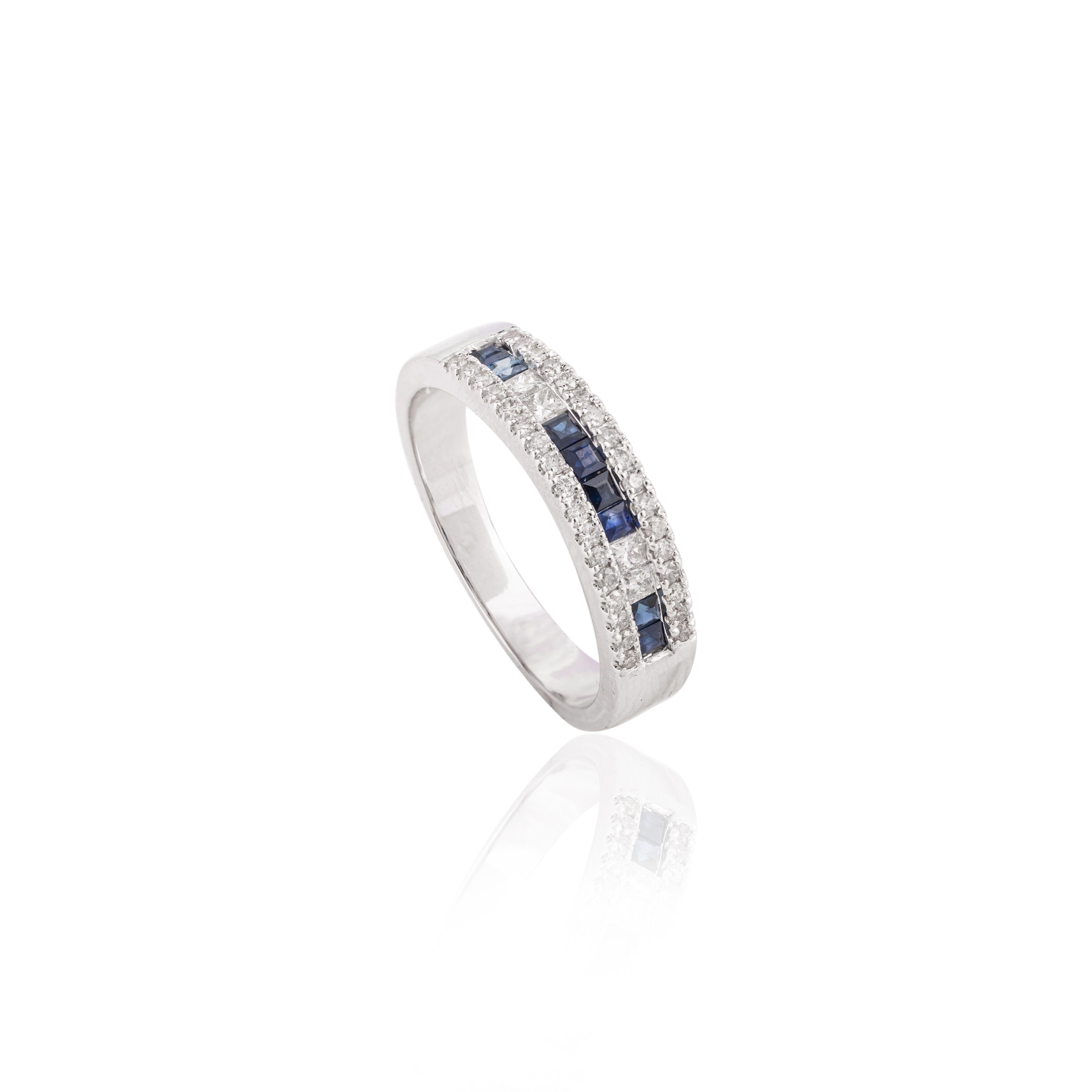 For Sale:  Stunning Blue Sapphire Diamond Engagement Band Ring for Her in 18k White Gold 9