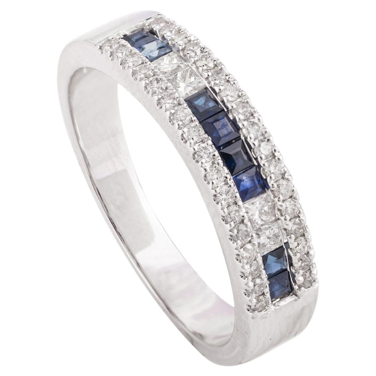 For Sale:  Stunning Blue Sapphire Diamond Engagement Band Ring for Her in 18k White Gold