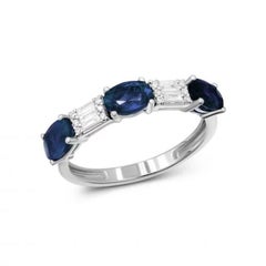 Stunning Blue Sapphire Diamond White 14K Gold Ring for Her