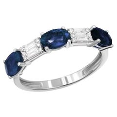 Stunning Blue Sapphire Diamond White 14K Gold Ring for Her