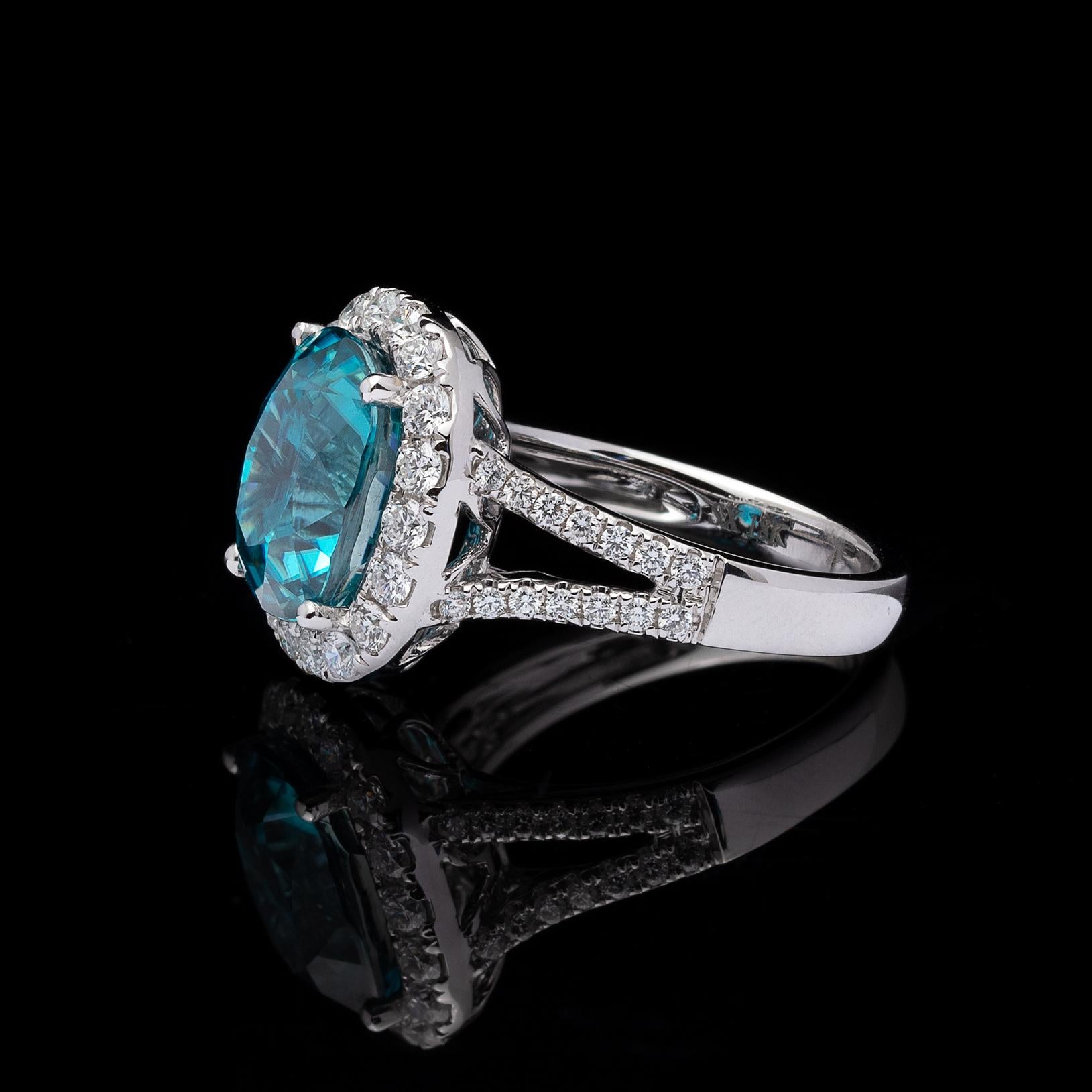Cushion Cut Stunning Blue Zircon and Diamond Ring