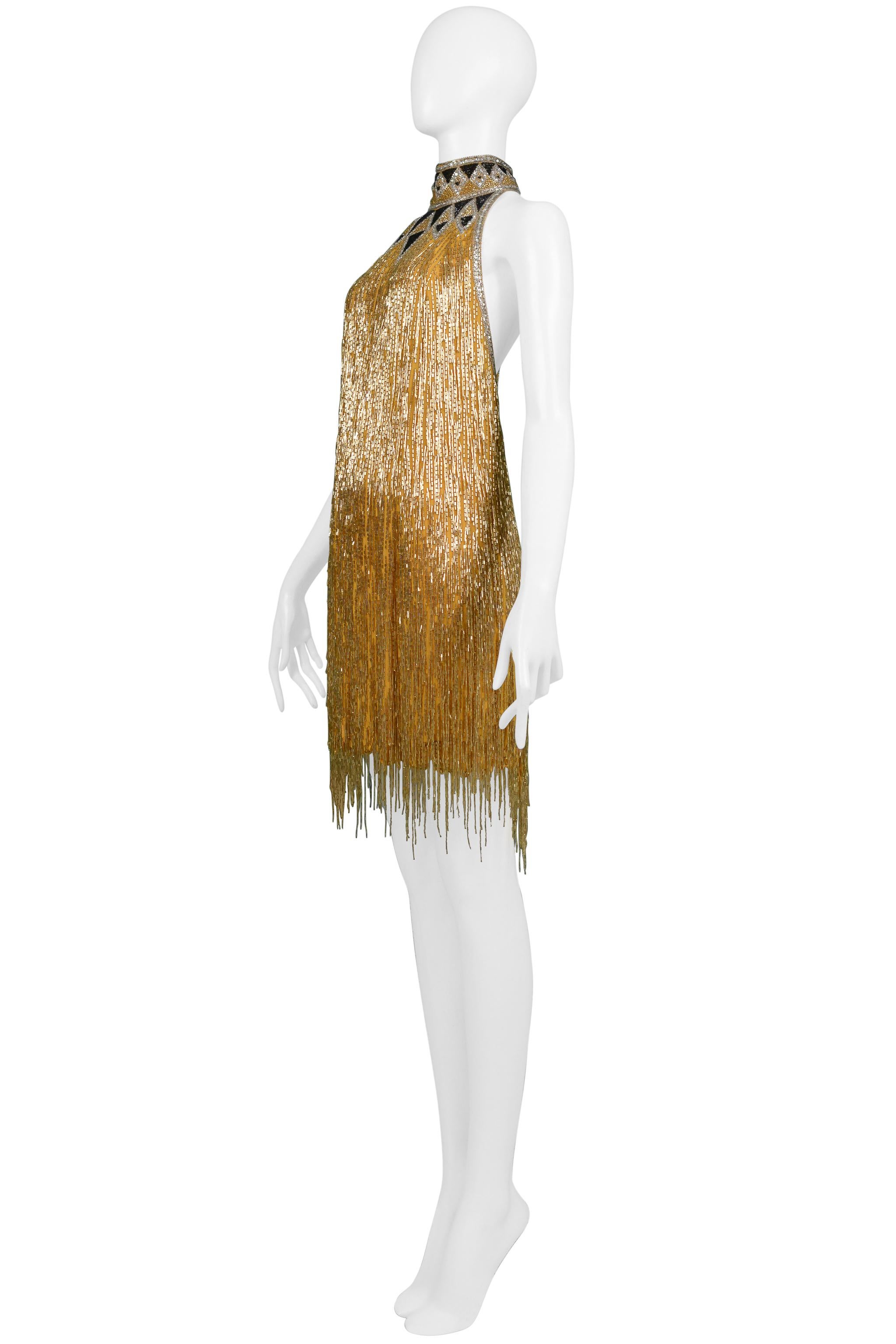 Impresionante Vestido Bob Mackie Dorado y Negro con Cuentas de Inspiración Decó y Espalda al Descubierto en venta 5