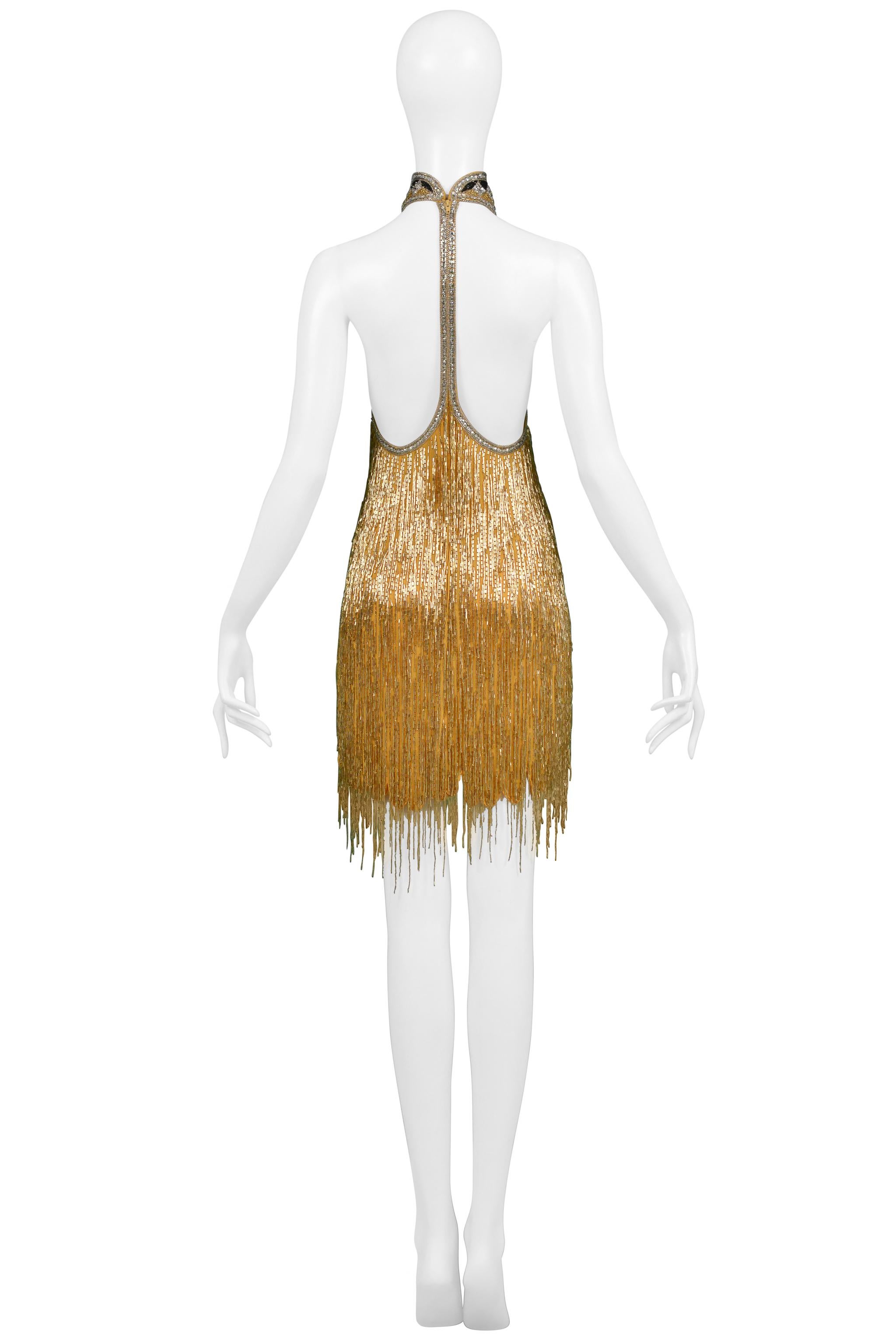 De las mujeres Impresionante Vestido Bob Mackie Dorado y Negro con Cuentas de Inspiración Decó y Espalda al Descubierto en venta