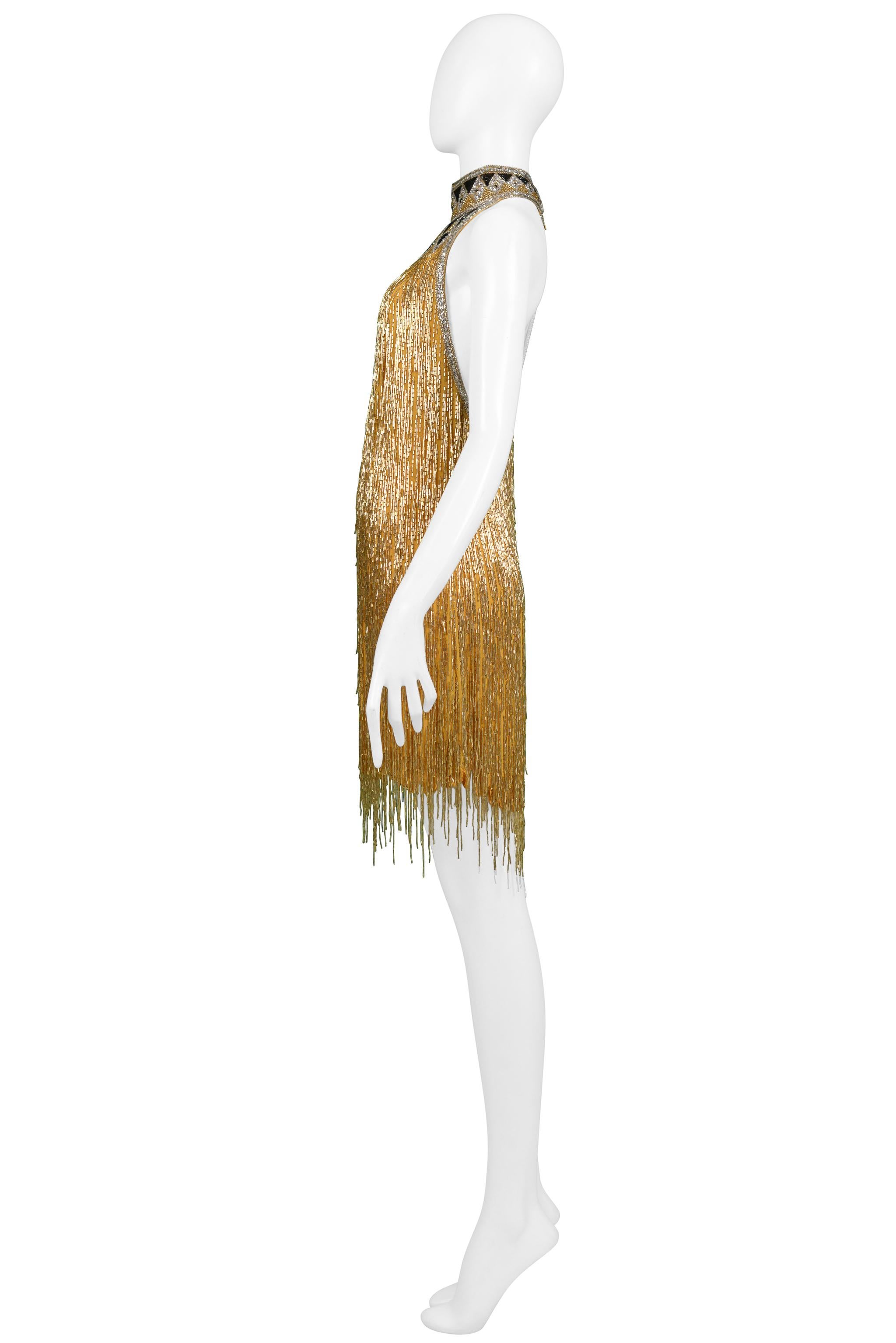 Impresionante Vestido Bob Mackie Dorado y Negro con Cuentas de Inspiración Decó y Espalda al Descubierto en venta 2